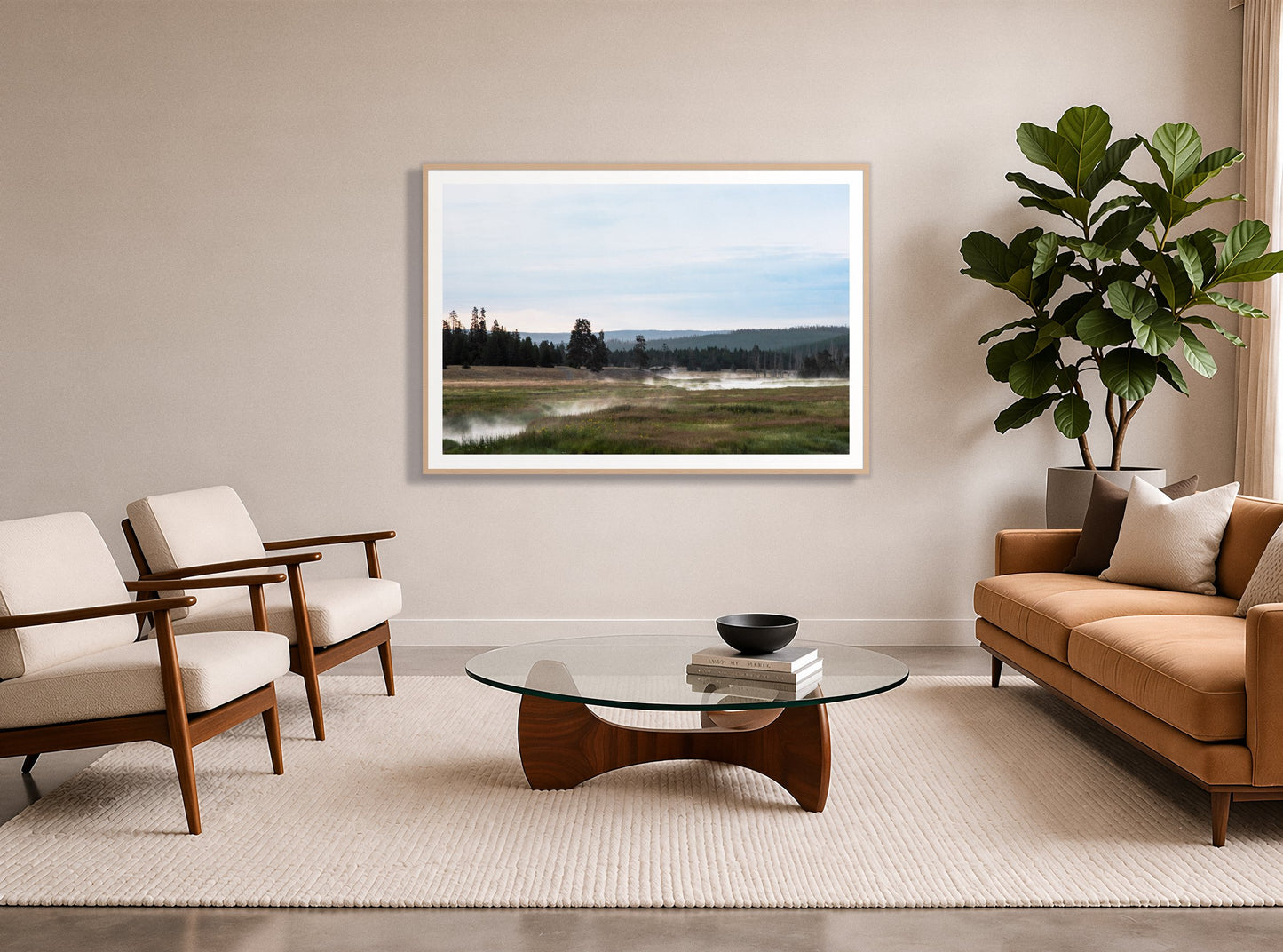 Framed photograph of Yellowstone Morning by Dylan Ozanich displayed on a wall