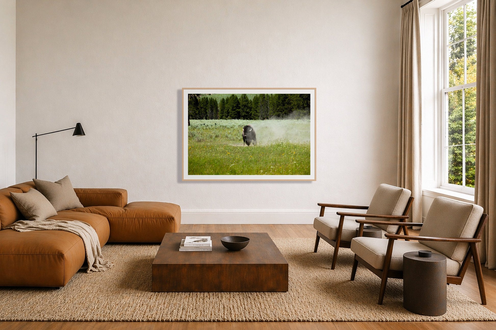 Framed photograph of Yellowstone by Dylan Ozanich displayed on a wall