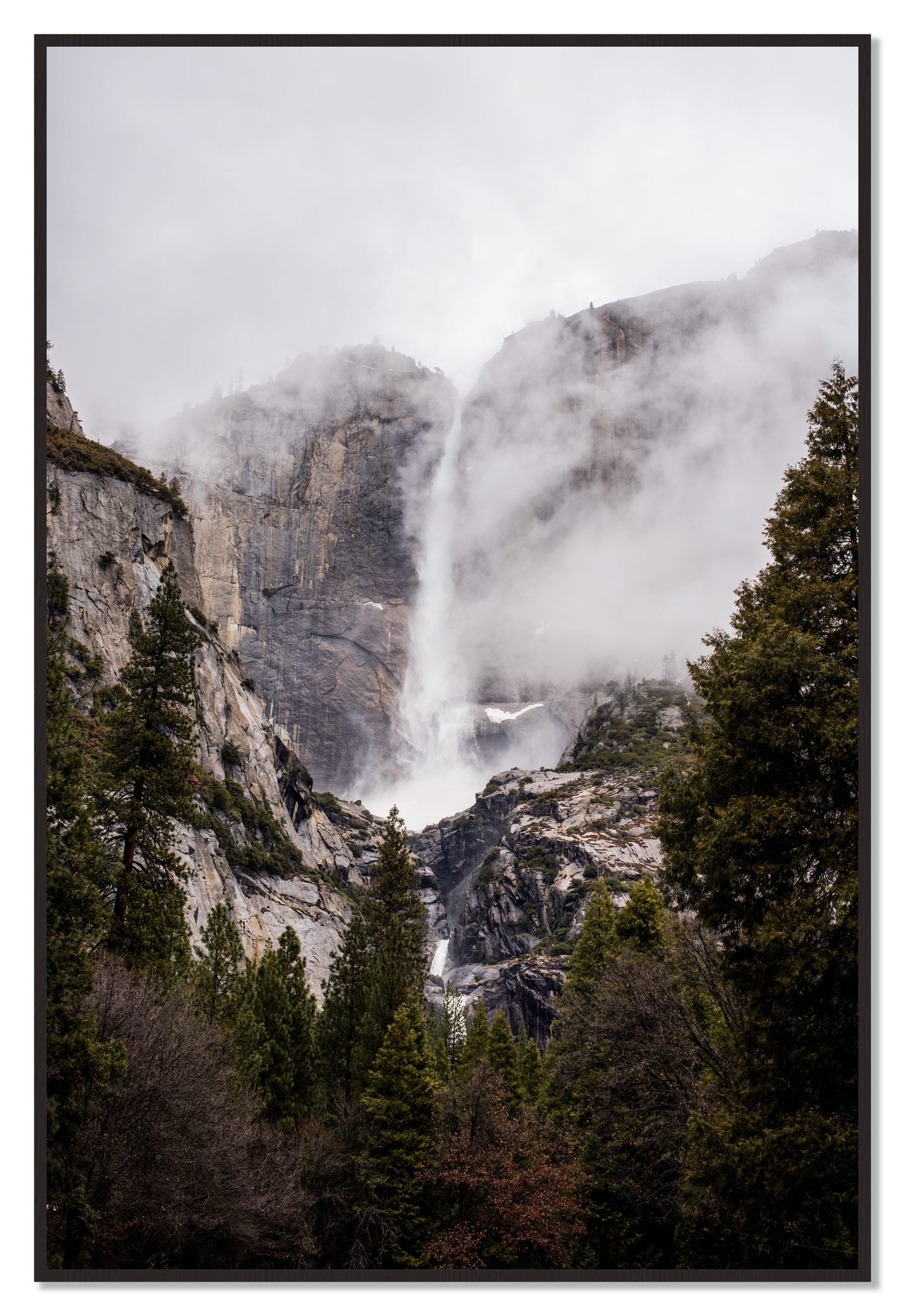 Yosemite Falls by Dylan Ozanich, 48×72 Full Bleed Print in a Black Walnut frame