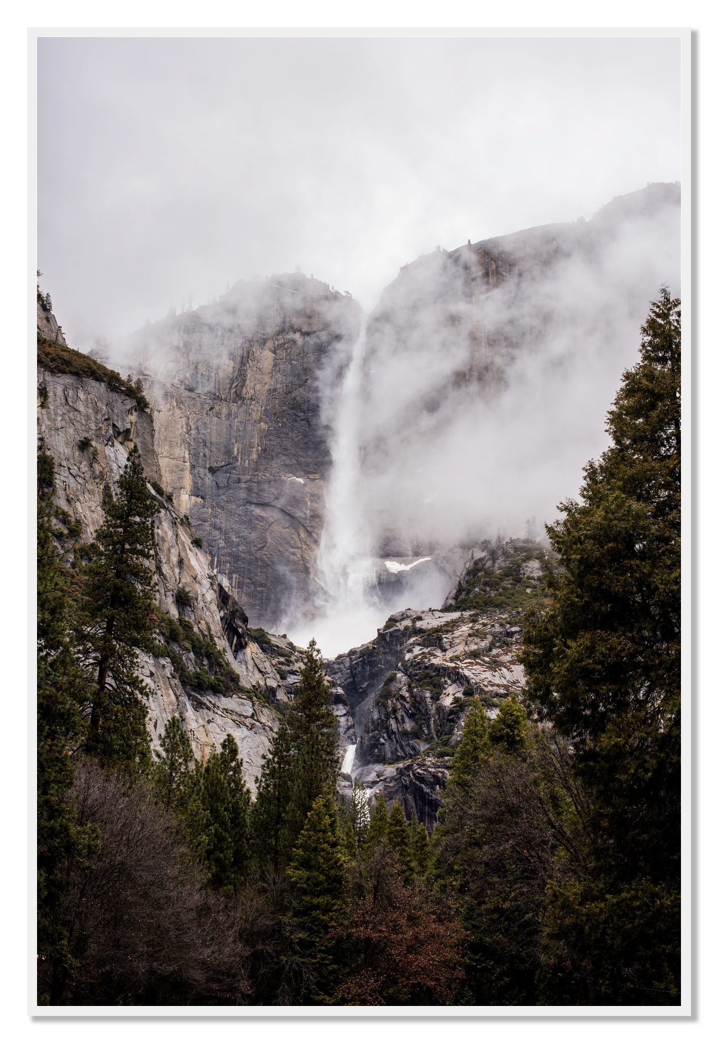Yosemite Falls by Dylan Ozanich, 48×72 Full Bleed Print in a White frame