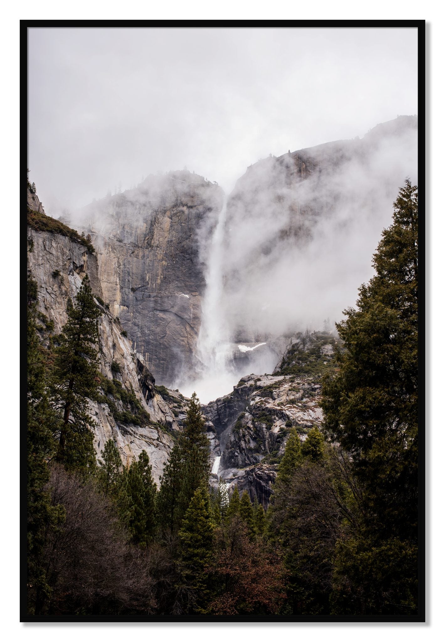 Framed photograph of Yosemite Falls by Dylan Ozanich, Black frame, Full Bleed
