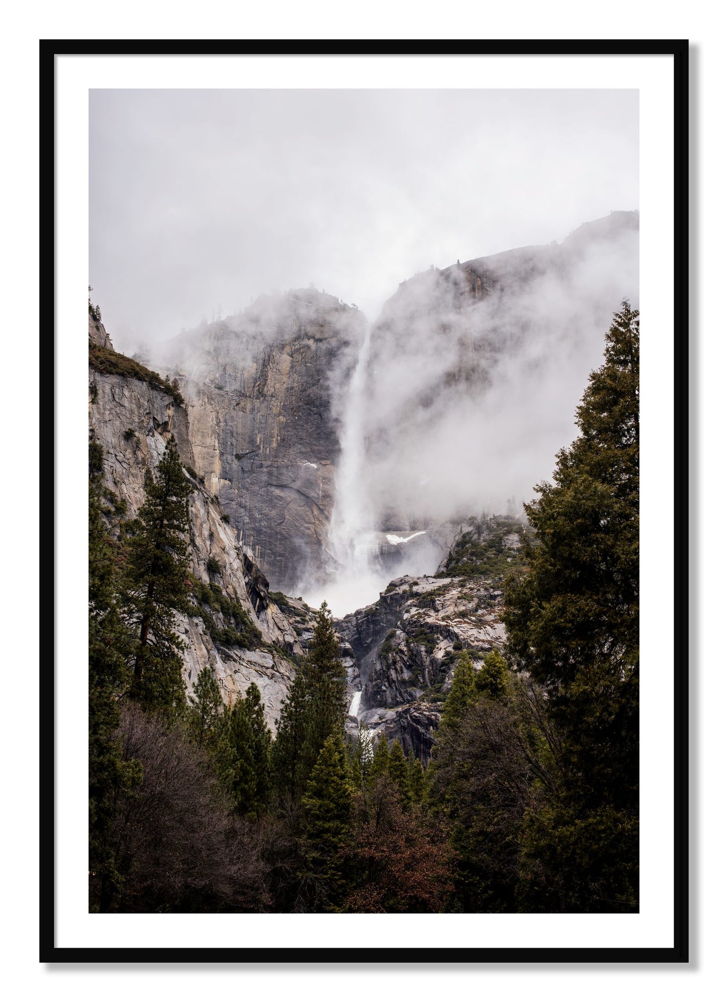 Framed photograph of Yosemite Falls by Dylan Ozanich, Black frame, Borders