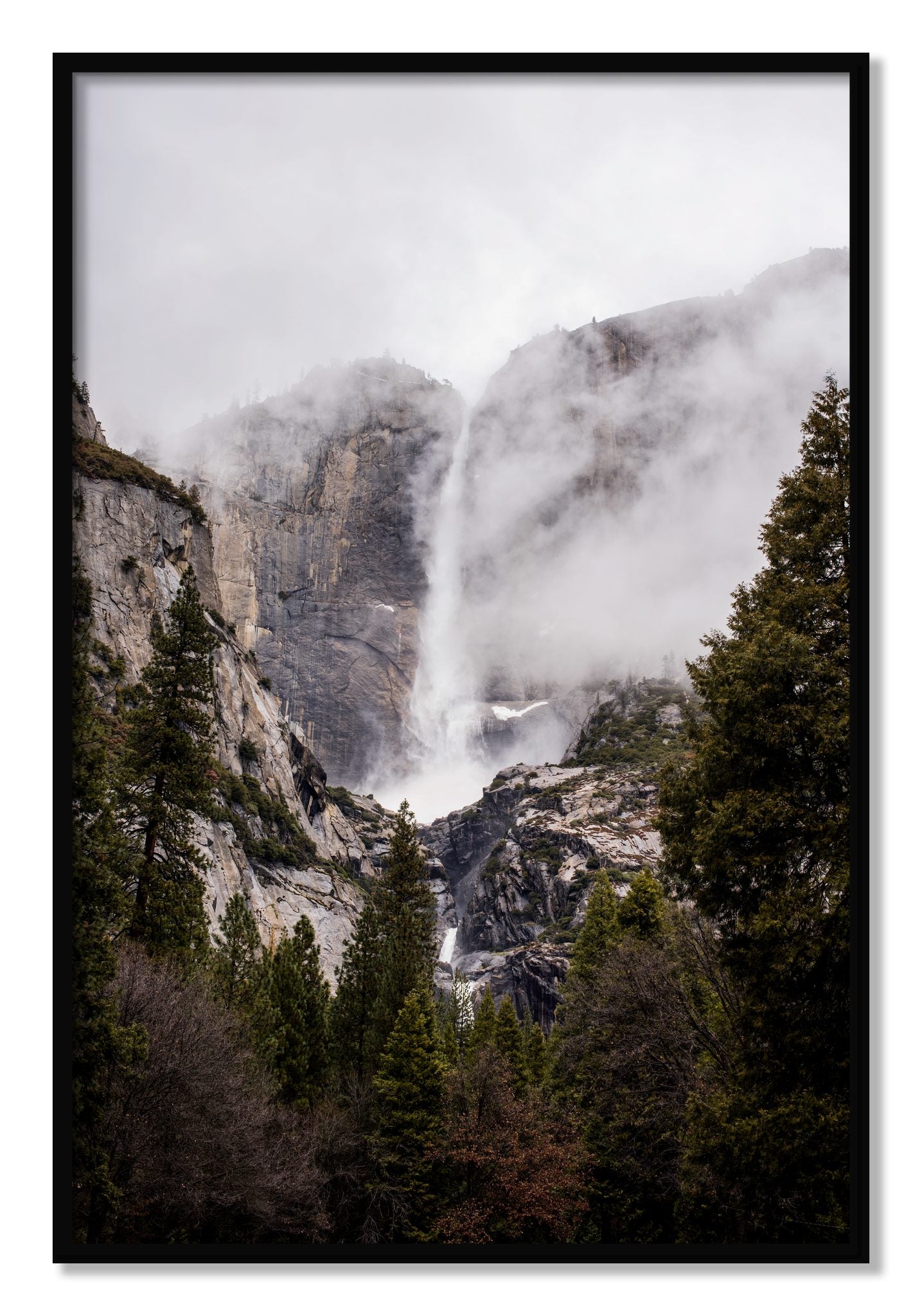 Framed photograph of Yosemite Falls by Dylan Ozanich, Black frame, Full Bleed