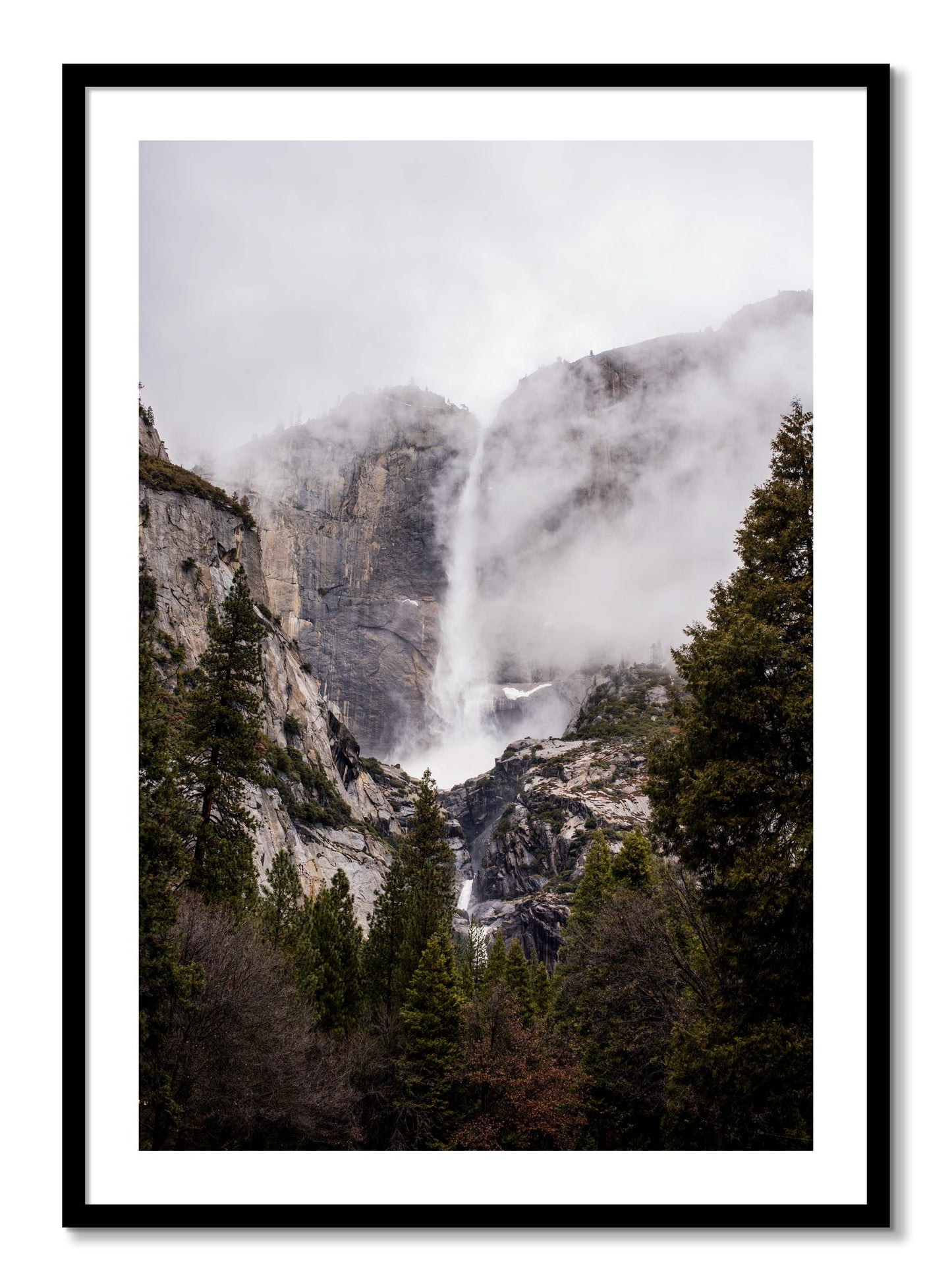 Framed photograph of Yosemite Falls by Dylan Ozanich, Black frame, Borders