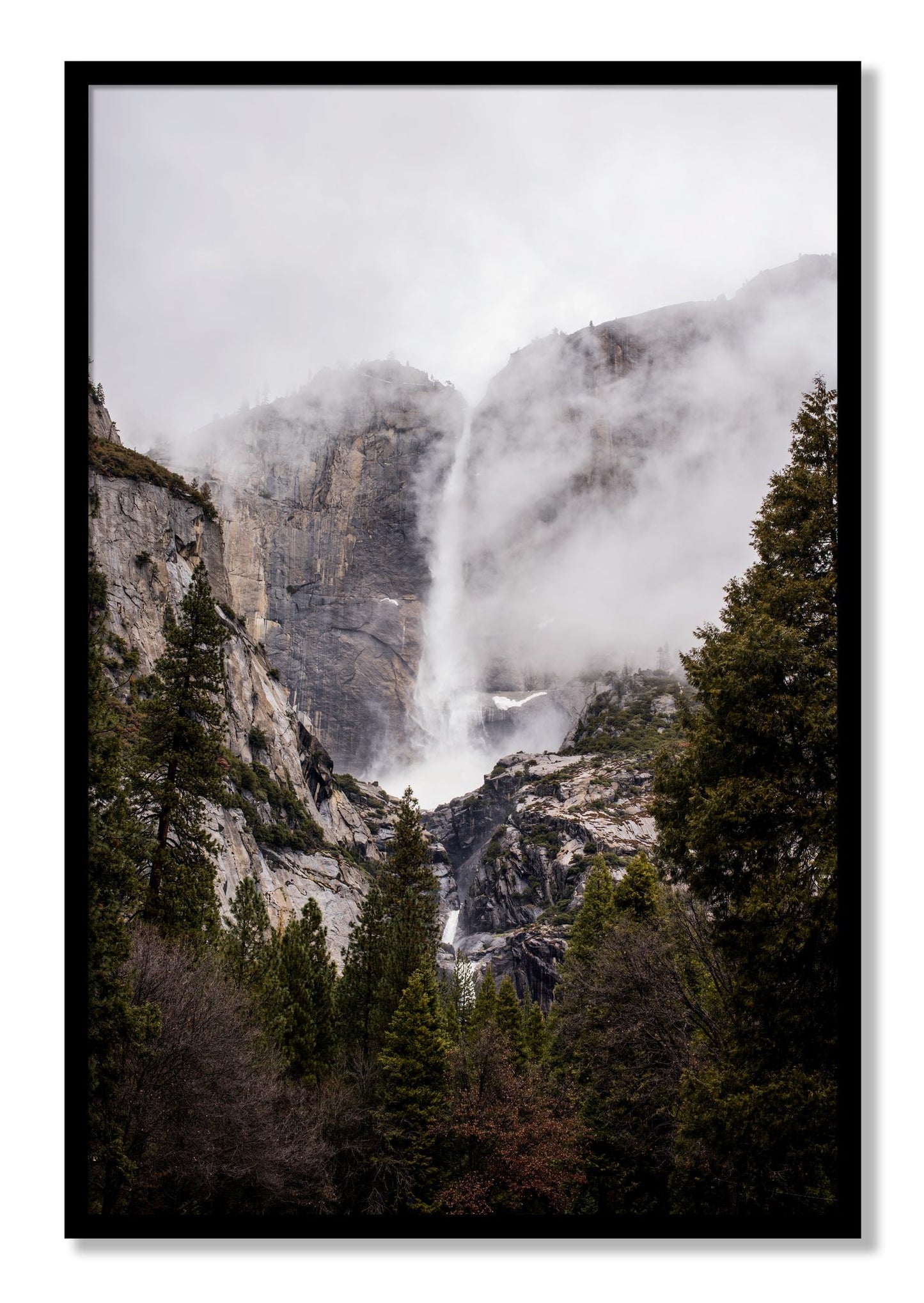 Framed photograph of Yosemite Falls by Dylan Ozanich, Black frame, Full Bleed