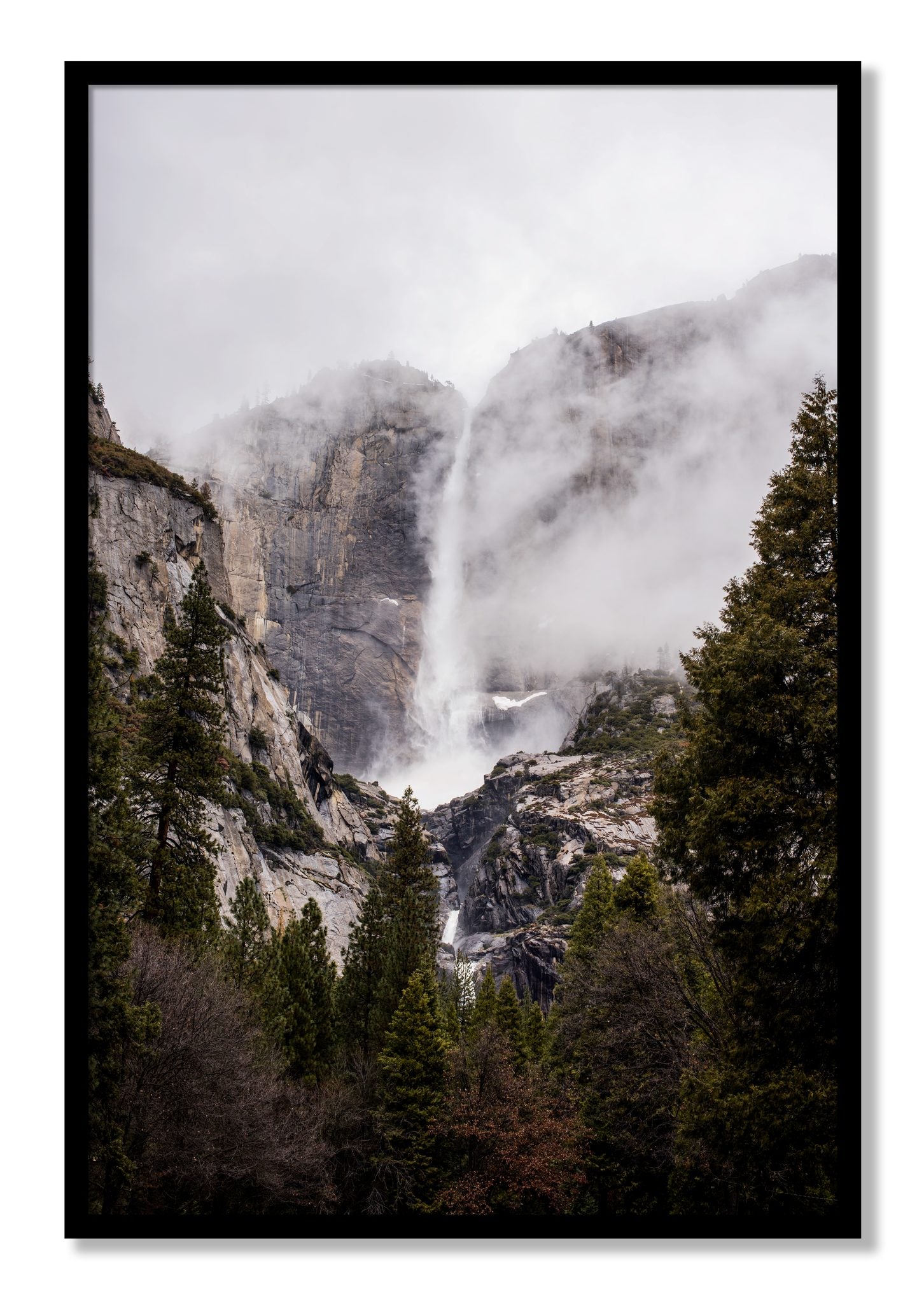 Framed photograph of Yosemite Falls by Dylan Ozanich, Black frame, Full Bleed