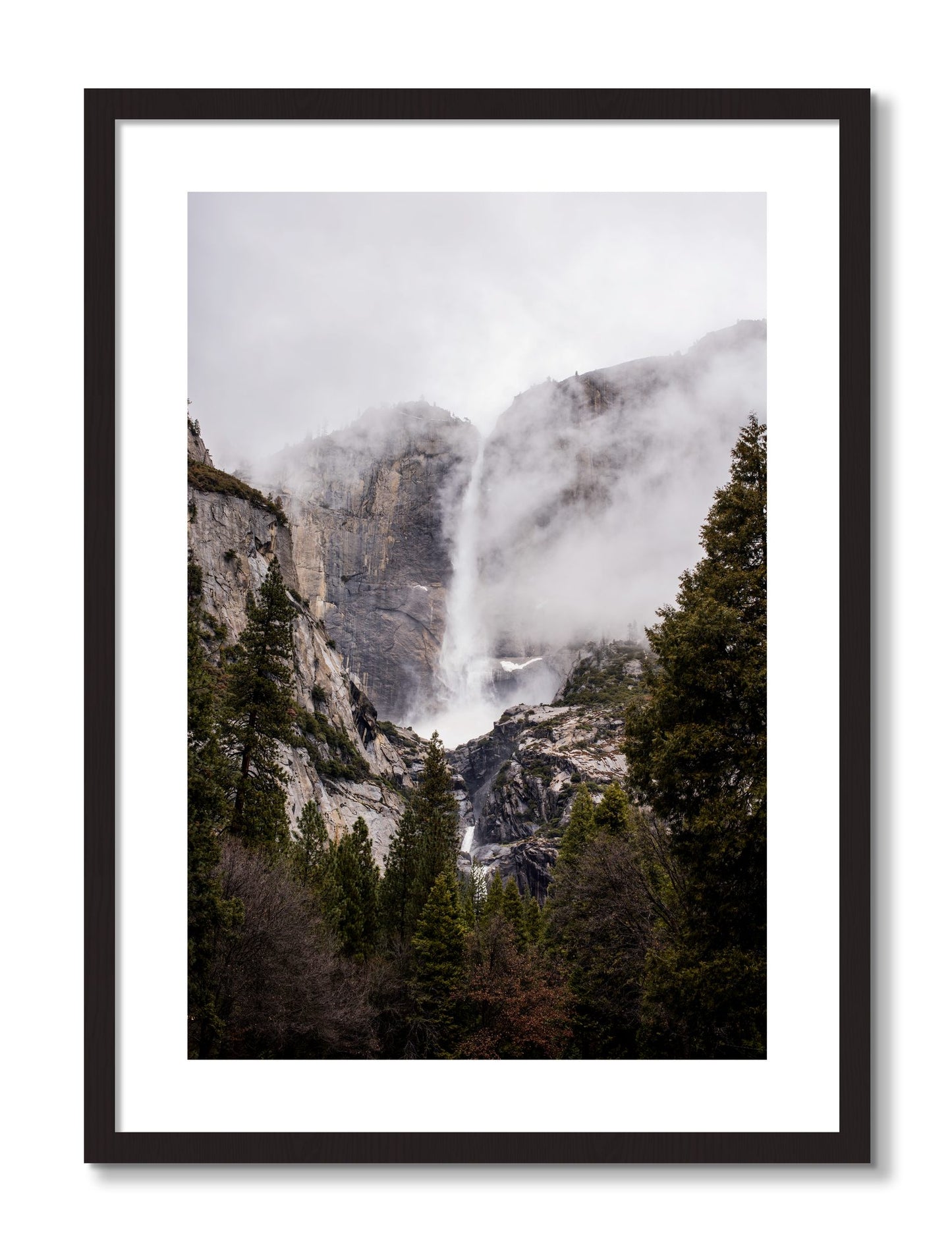 Framed photograph of Yosemite Falls by Dylan Ozanich, Black frame, Borders