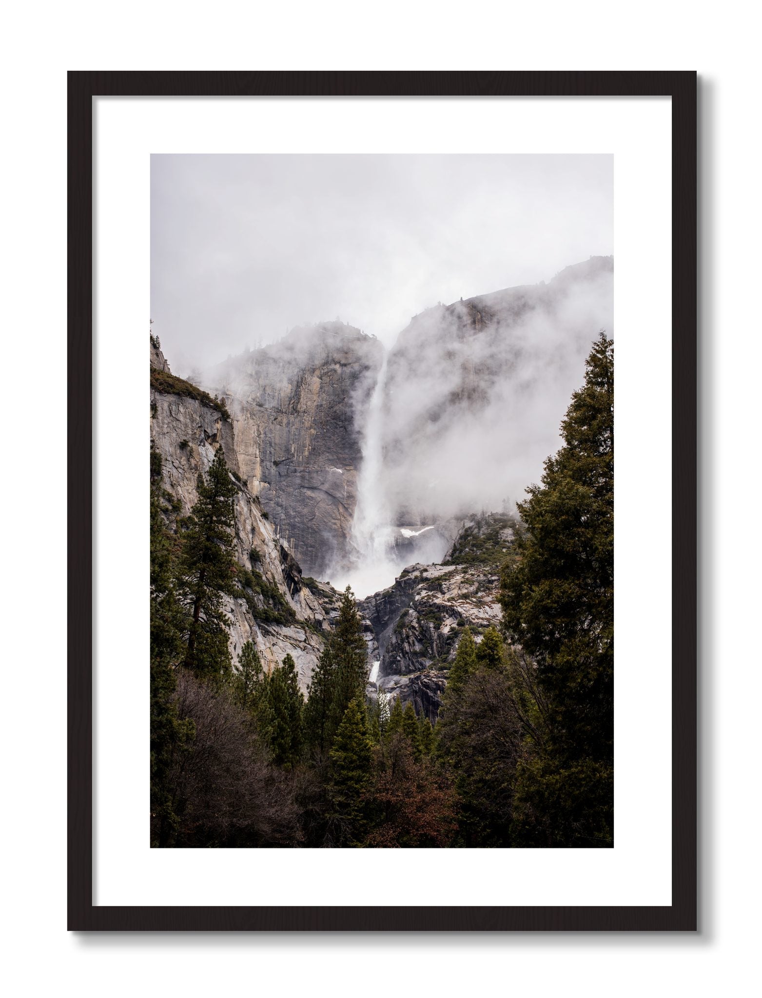 Framed photograph of Yosemite Falls by Dylan Ozanich, Black frame, Borders