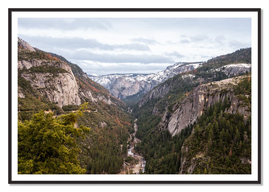 Yosemite Valley by Dylan Ozanich, 48×72 print with a White Border in a Black Walnut frame