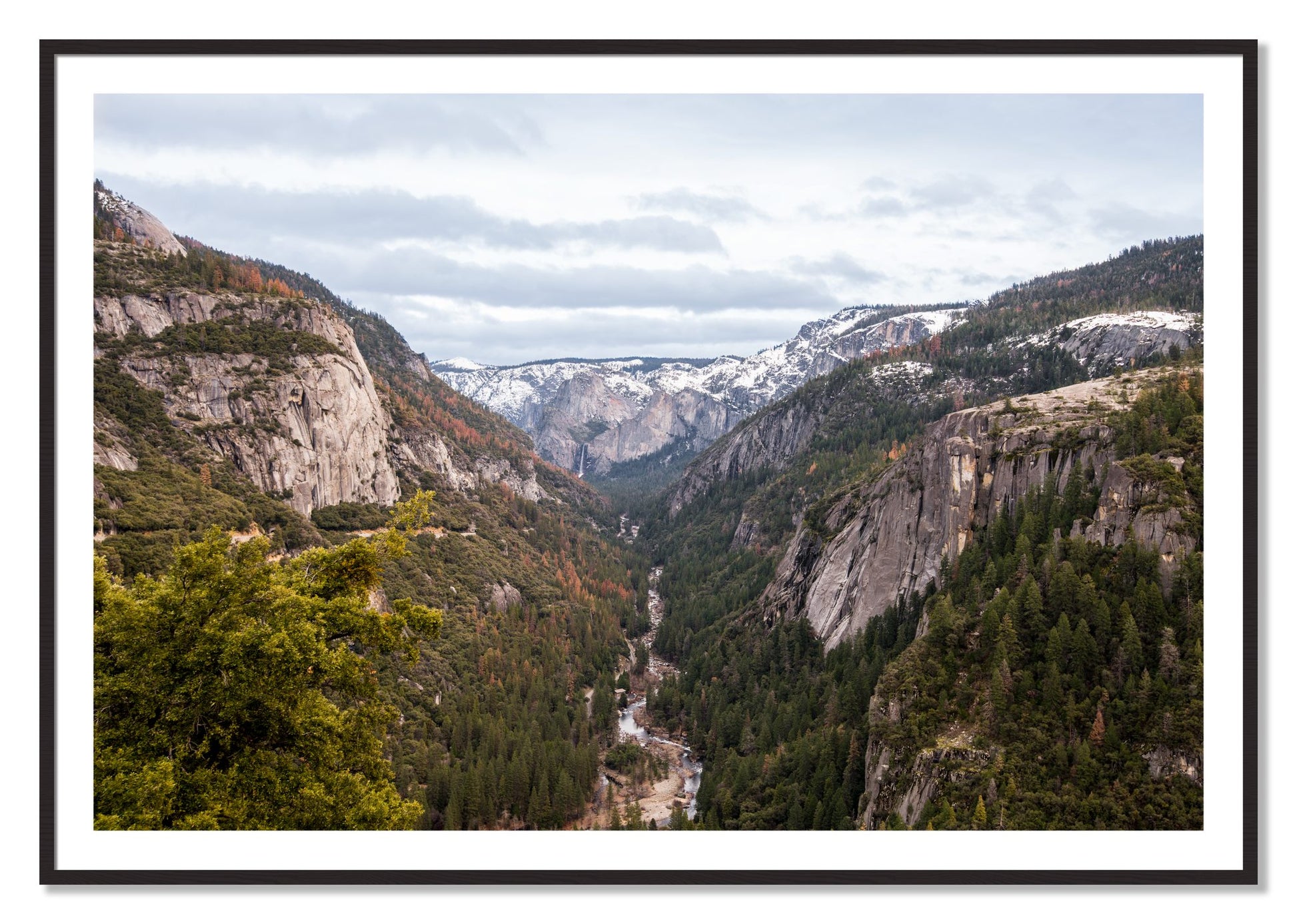 Framed photograph of Yosemite Valley by Dylan Ozanich, Black Walnut frame, Borders