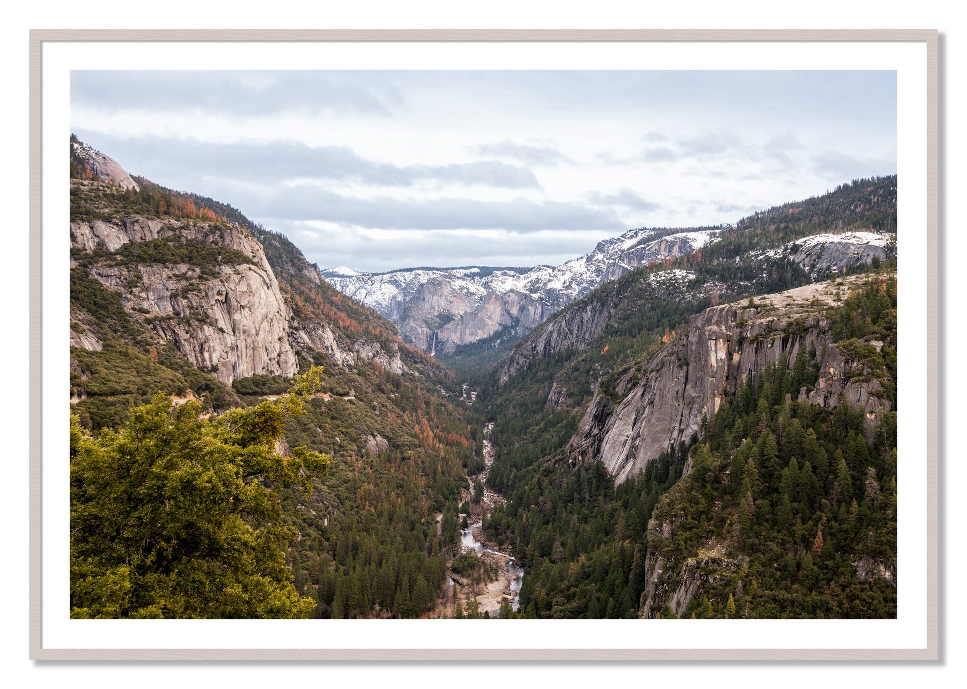 Framed photograph of Yosemite Valley by Dylan Ozanich, White Maple frame, Borders