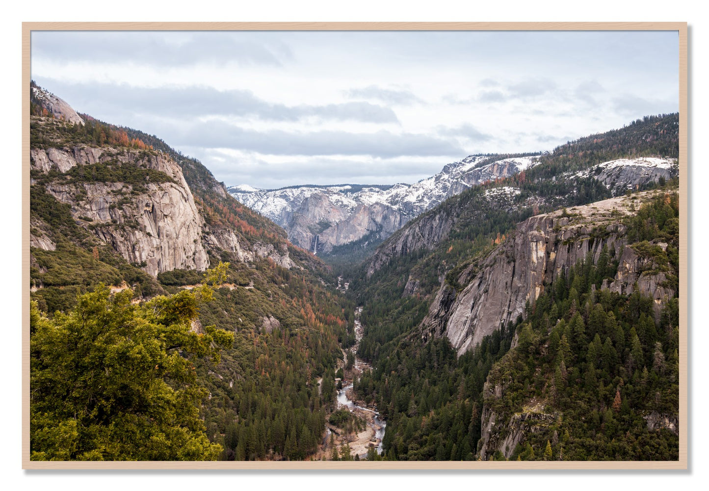 Framed photograph of Yosemite Valley by Dylan Ozanich, Maple frame, Full Bleed