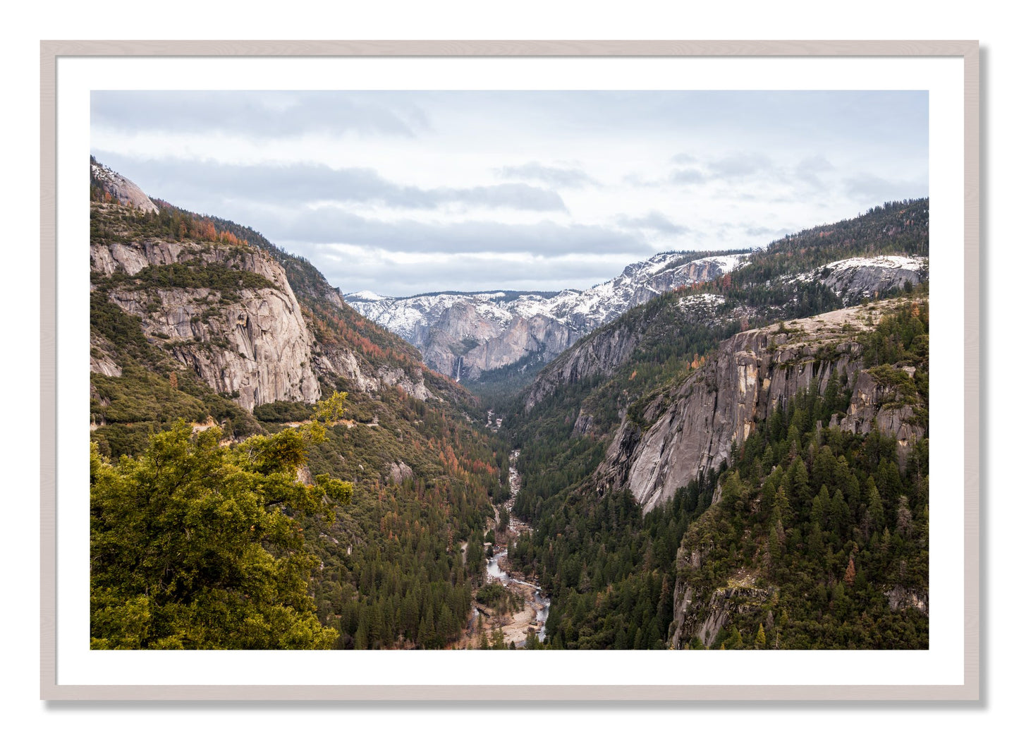 Framed photograph of Yosemite Valley by Dylan Ozanich, White Maple frame, Borders