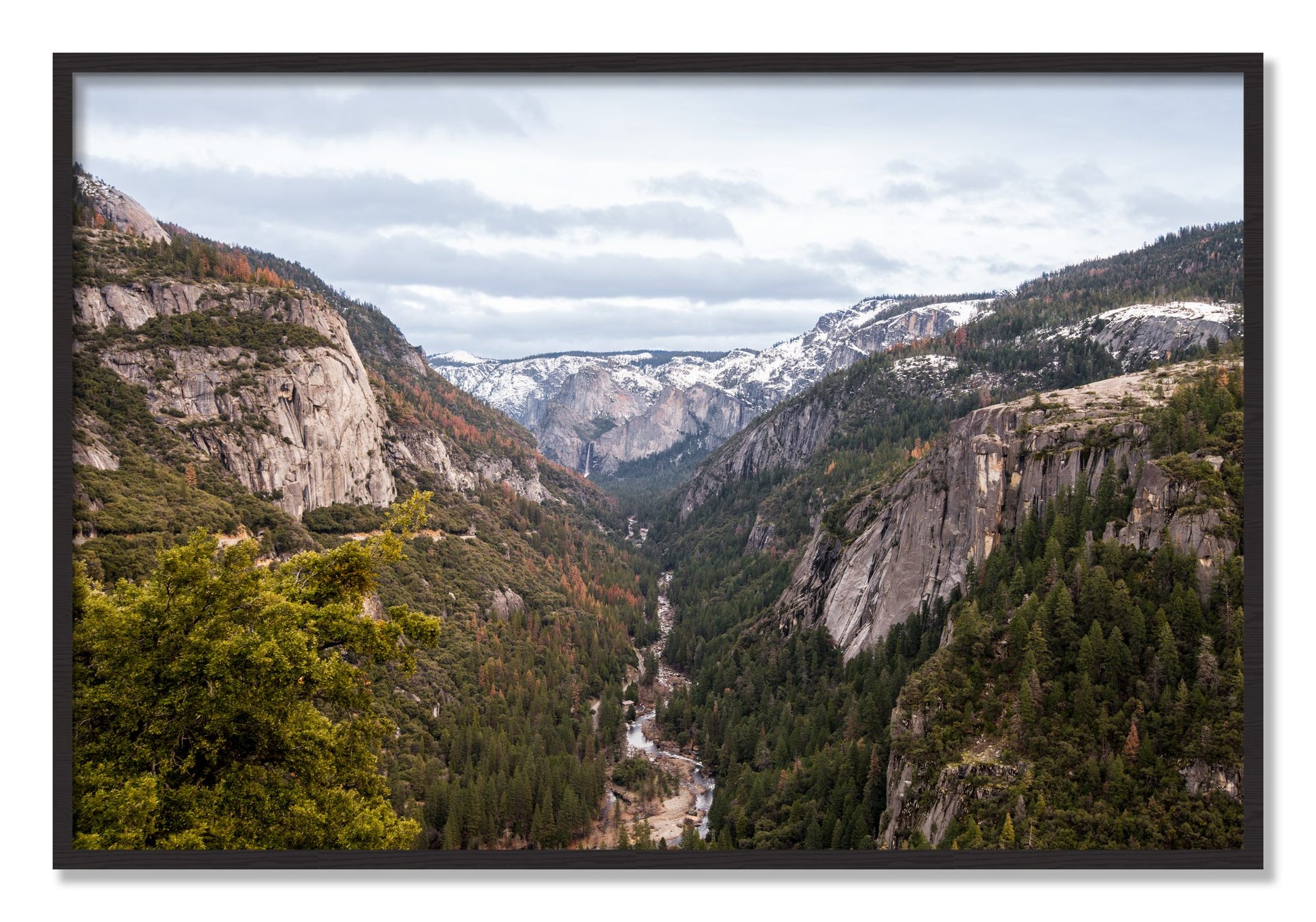 Framed photograph of Yosemite Valley by Dylan Ozanich, Black Walnut frame, Full Bleed