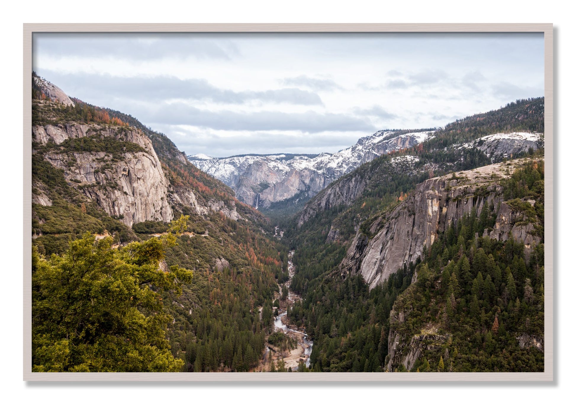 Framed photograph of Yosemite Valley by Dylan Ozanich, White Maple frame, Full Bleed
