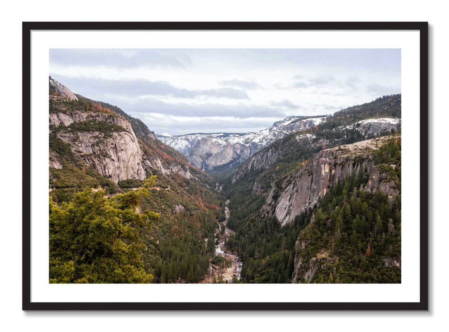Framed photograph of Yosemite Valley by Dylan Ozanich, Black Walnut frame, Borders