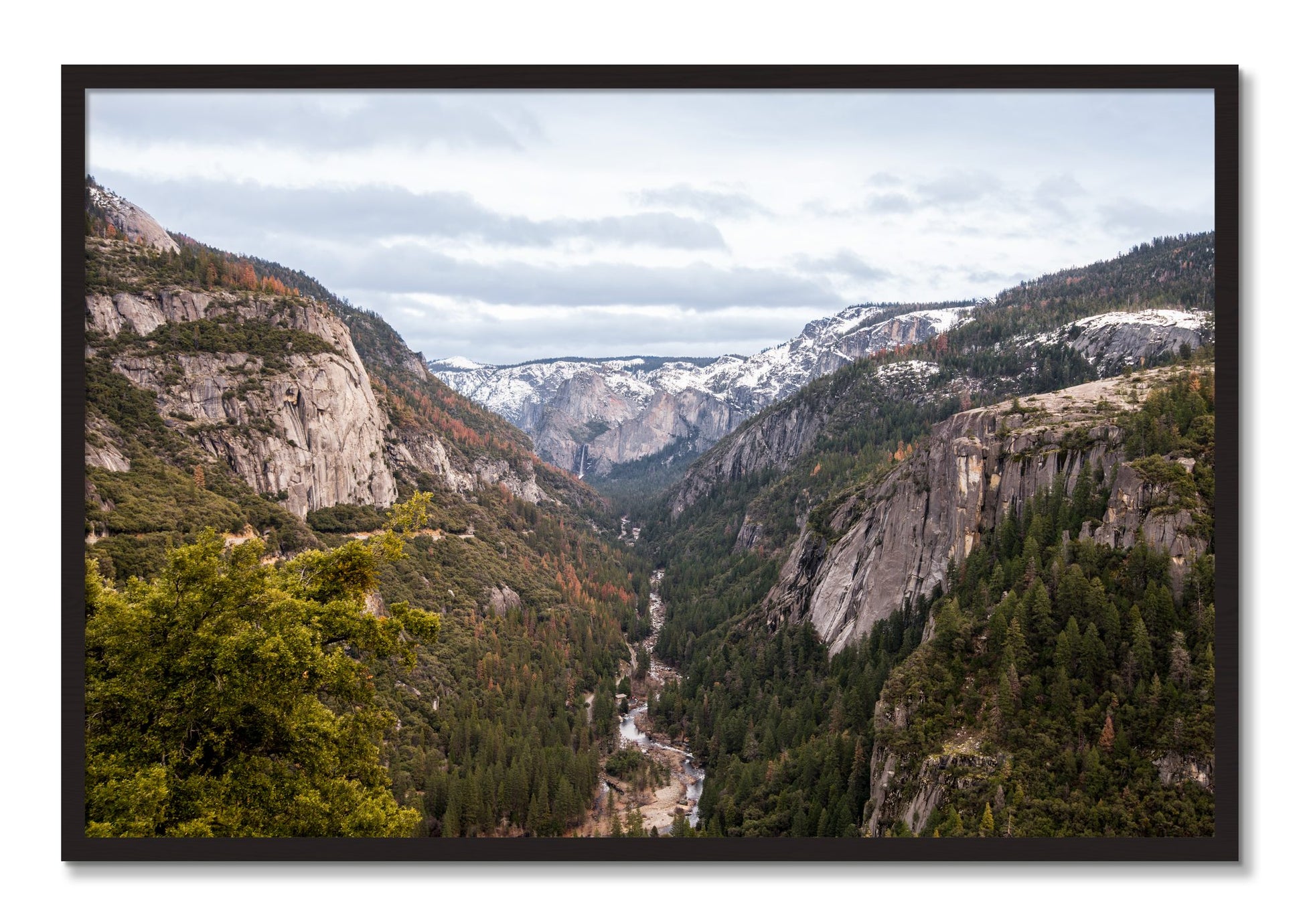 Framed photograph of Yosemite Valley by Dylan Ozanich, Black Walnut frame, Full Bleed