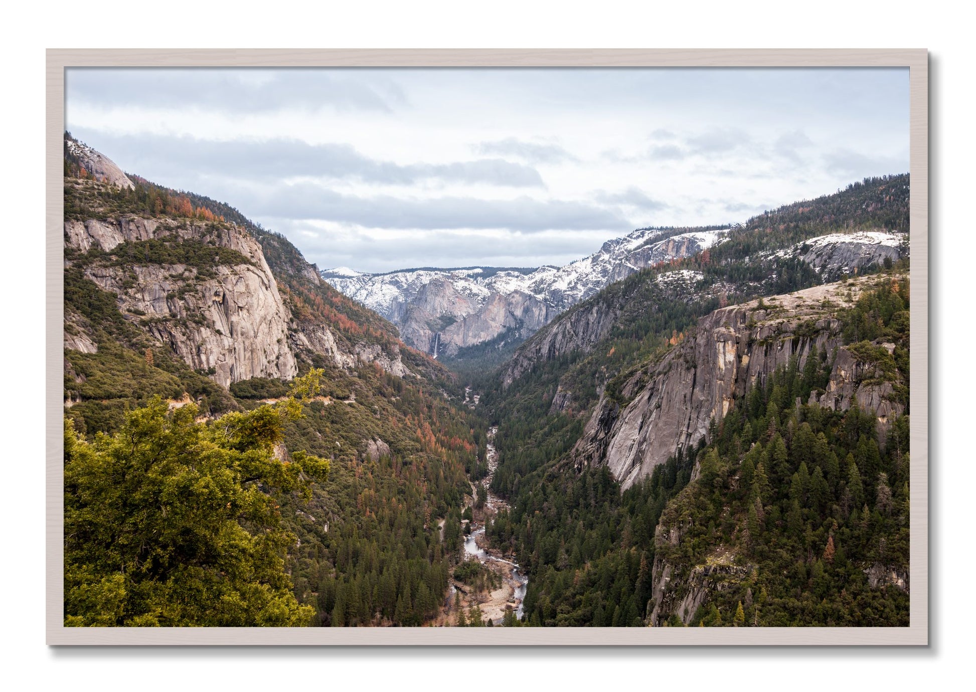 Framed photograph of Yosemite Valley by Dylan Ozanich, White Maple frame, Full Bleed