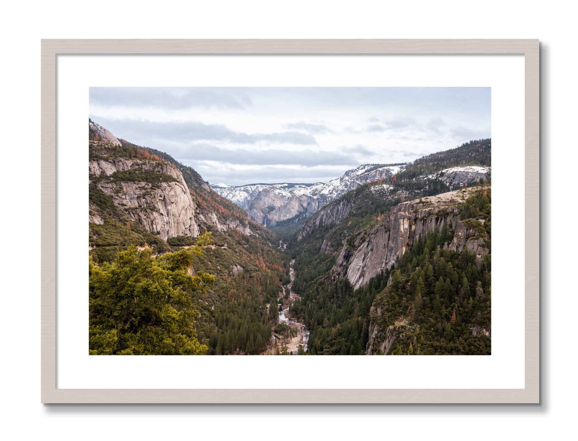 Framed photograph of Yosemite Valley by Dylan Ozanich, White Maple frame, Borders