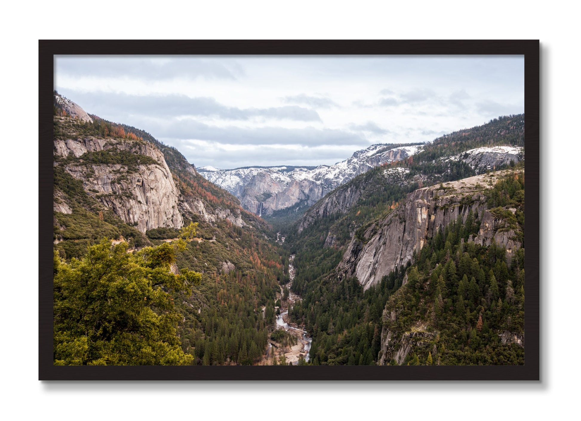 Framed photograph of Yosemite Valley by Dylan Ozanich, Black Walnut frame, Full Bleed