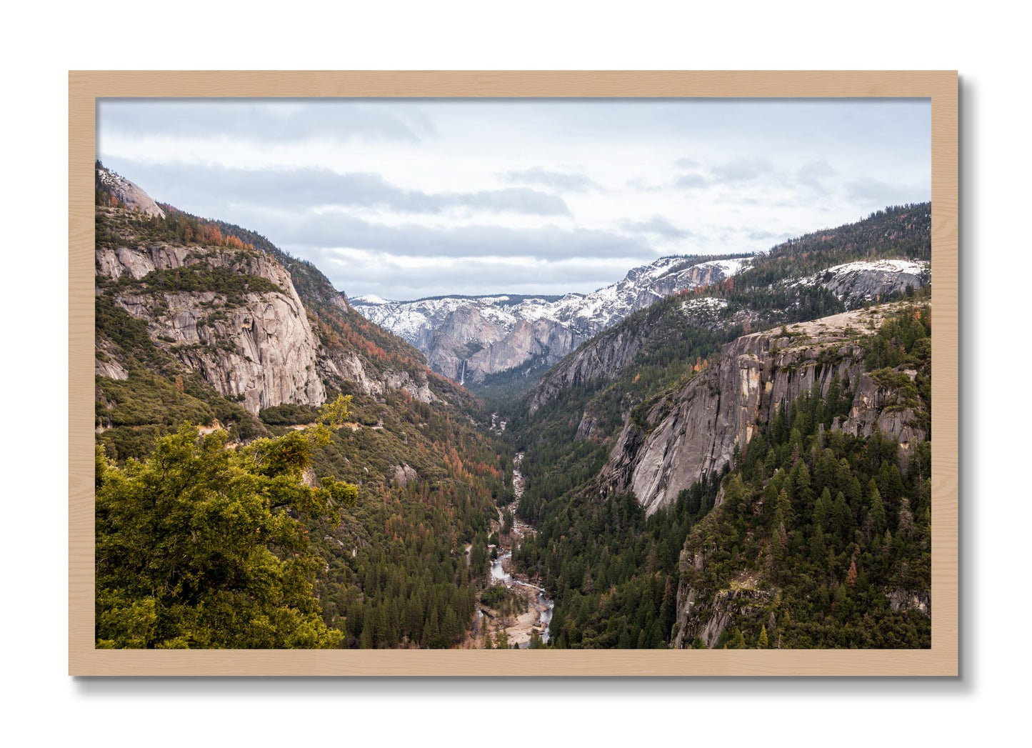 Framed photograph of Yosemite Valley by Dylan Ozanich, Oak frame, Full Bleed