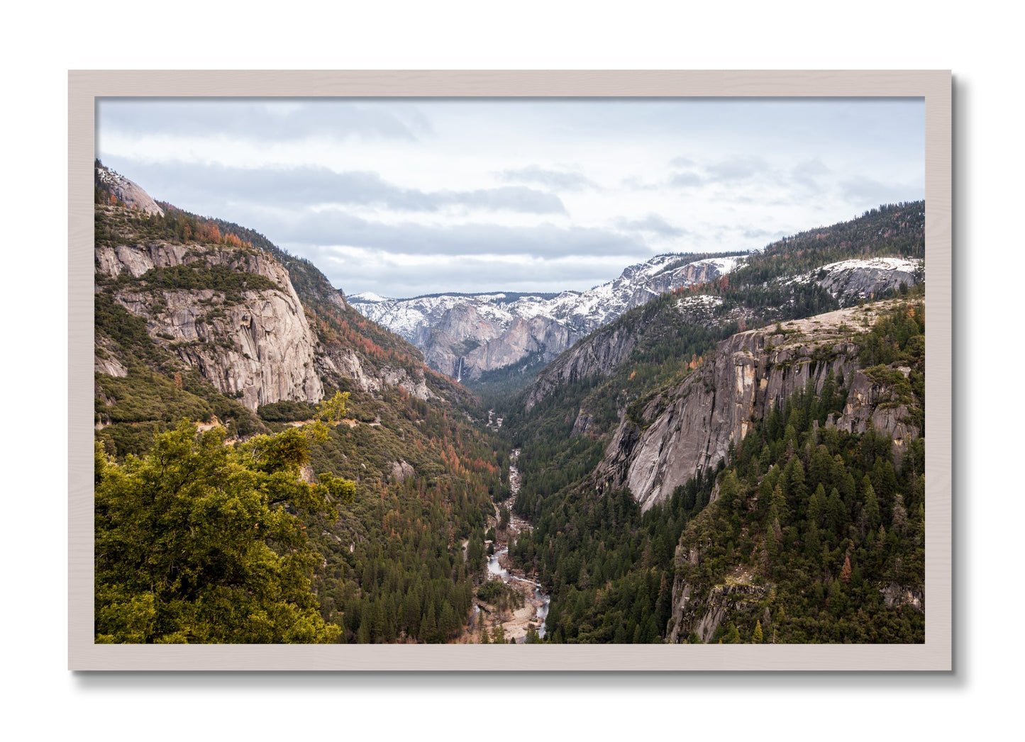 Framed photograph of Yosemite Valley by Dylan Ozanich, White Maple frame, Full Bleed