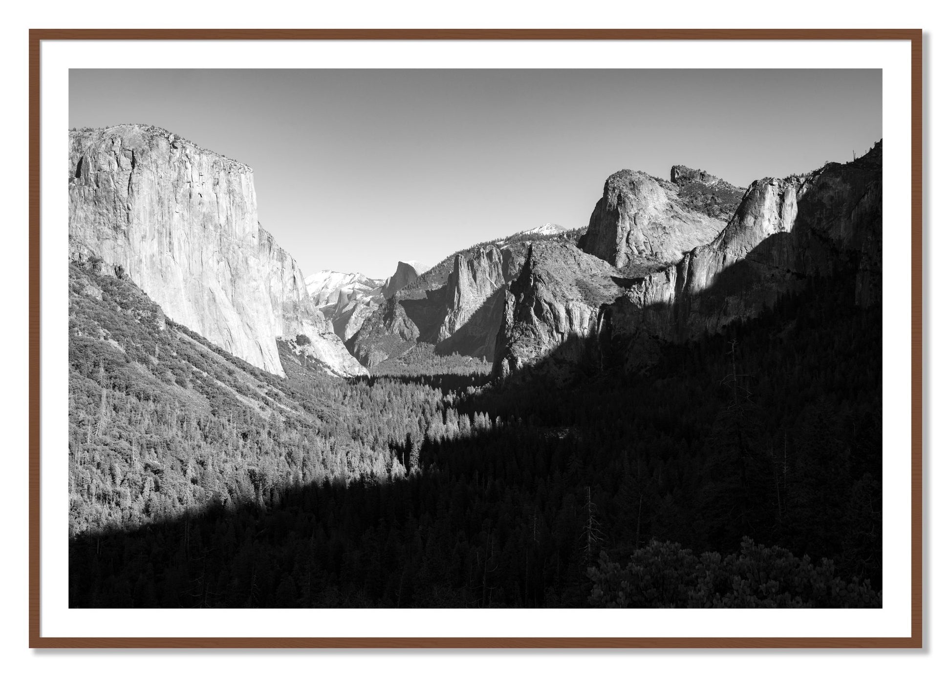 Framed photograph of Yosemite by Dylan Ozanich, Walnut frame, Borders