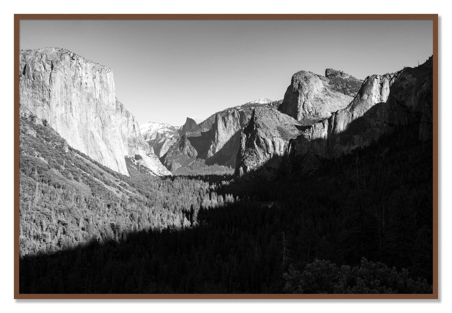 Framed photograph of Yosemite by Dylan Ozanich, Walnut frame, Full Bleed