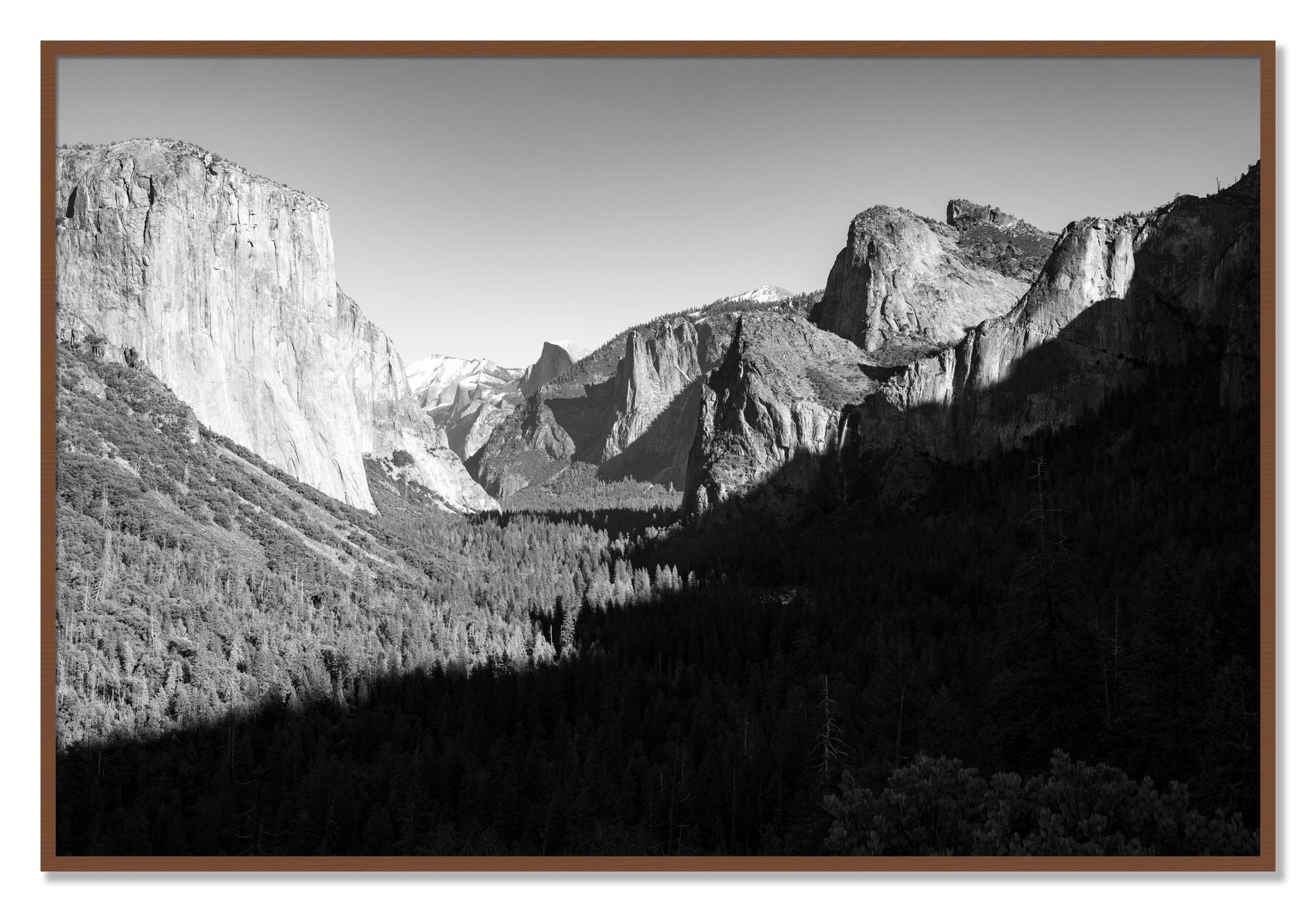 Framed photograph of Yosemite by Dylan Ozanich, Walnut frame, Full Bleed