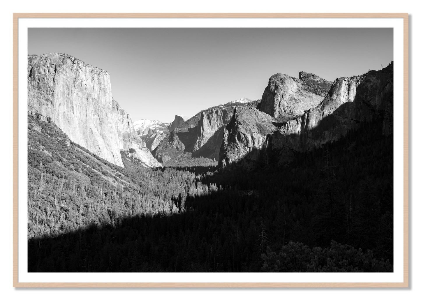 Framed photograph of Yosemite by Dylan Ozanich, Maple frame, Borders