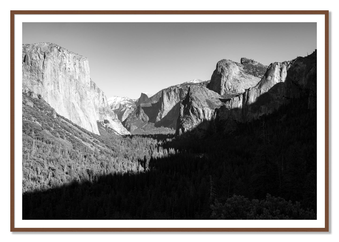 Framed photograph of Yosemite by Dylan Ozanich, Walnut frame, Borders