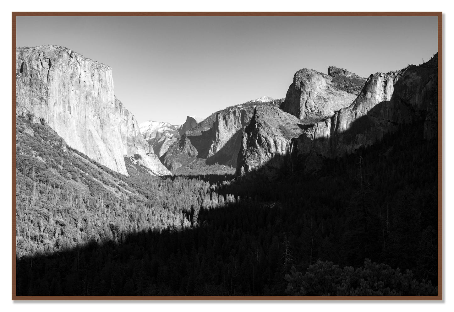 Framed photograph of Yosemite by Dylan Ozanich, Walnut frame, Full Bleed