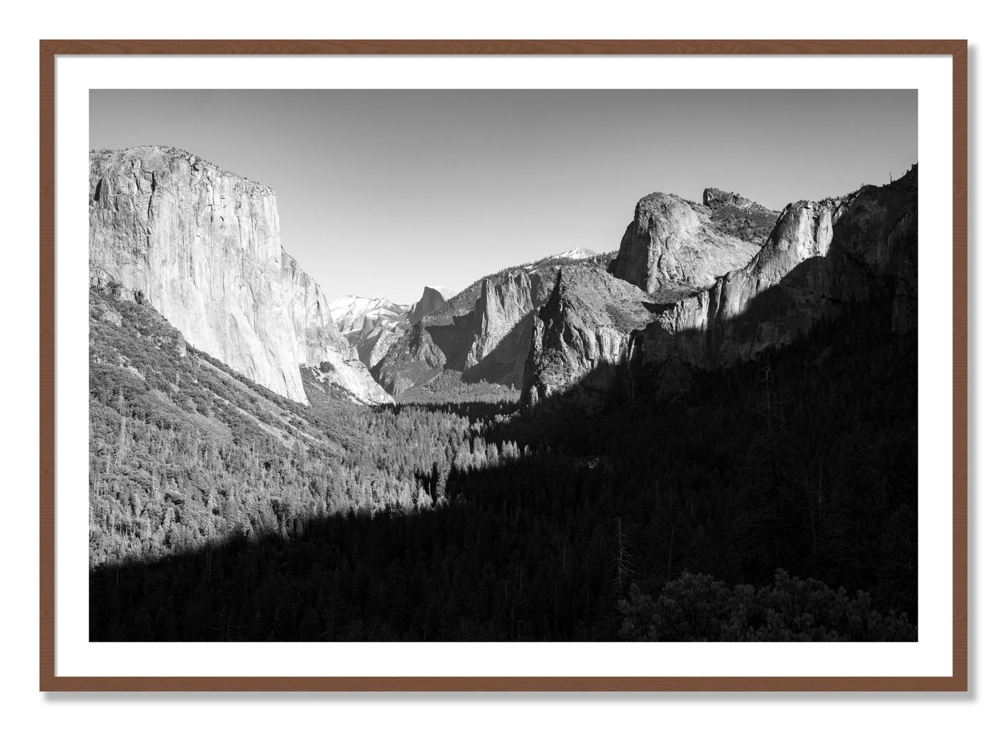 Framed photograph of Yosemite by Dylan Ozanich, Walnut frame, Borders