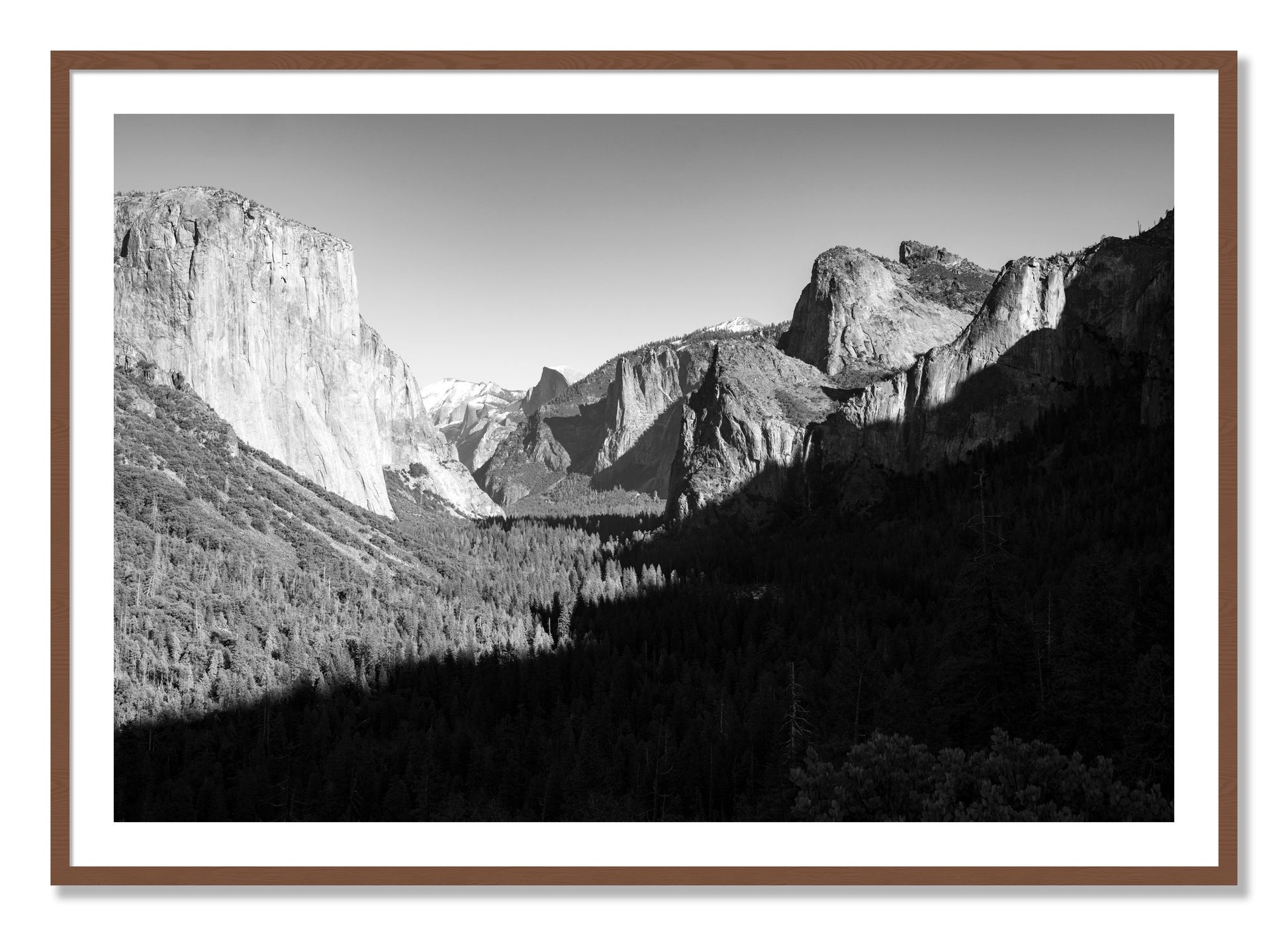 Framed photograph of Yosemite by Dylan Ozanich, Walnut frame, Borders