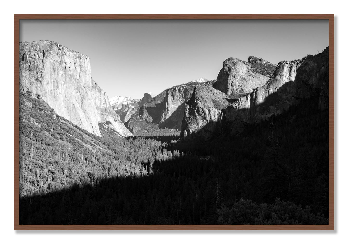Framed photograph of Yosemite by Dylan Ozanich, Walnut frame, Full Bleed