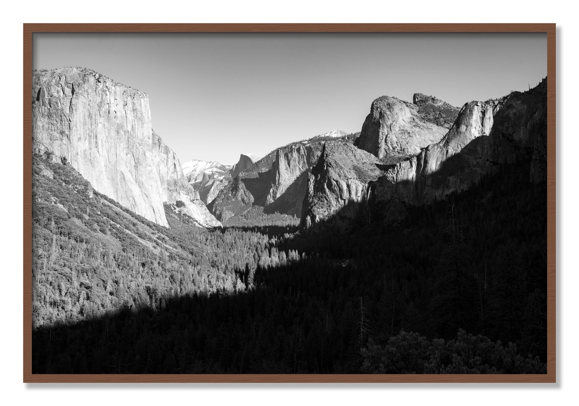 Framed photograph of Yosemite by Dylan Ozanich, Walnut frame, Full Bleed