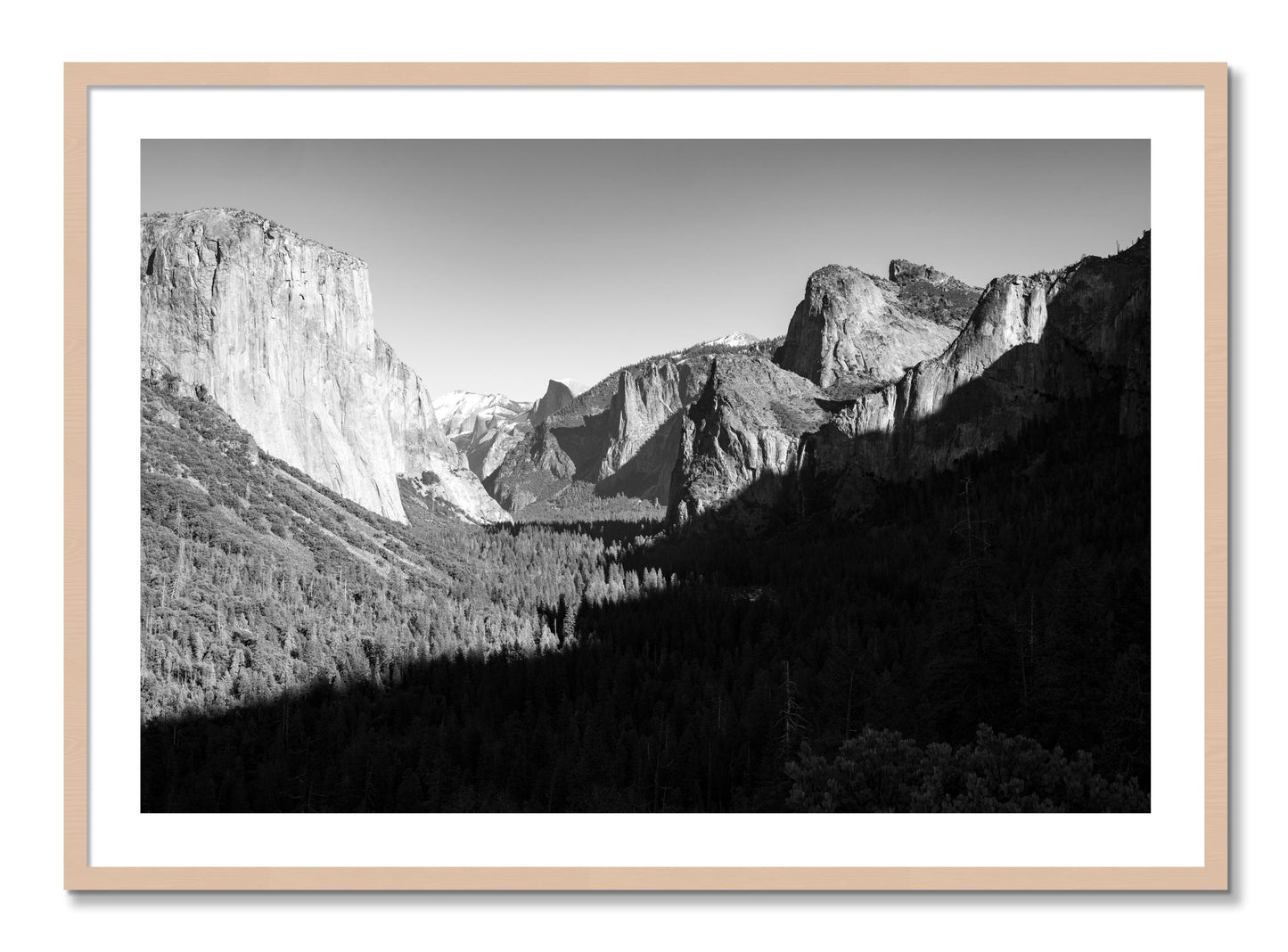 Framed photograph of Yosemite by Dylan Ozanich, Maple frame, Borders