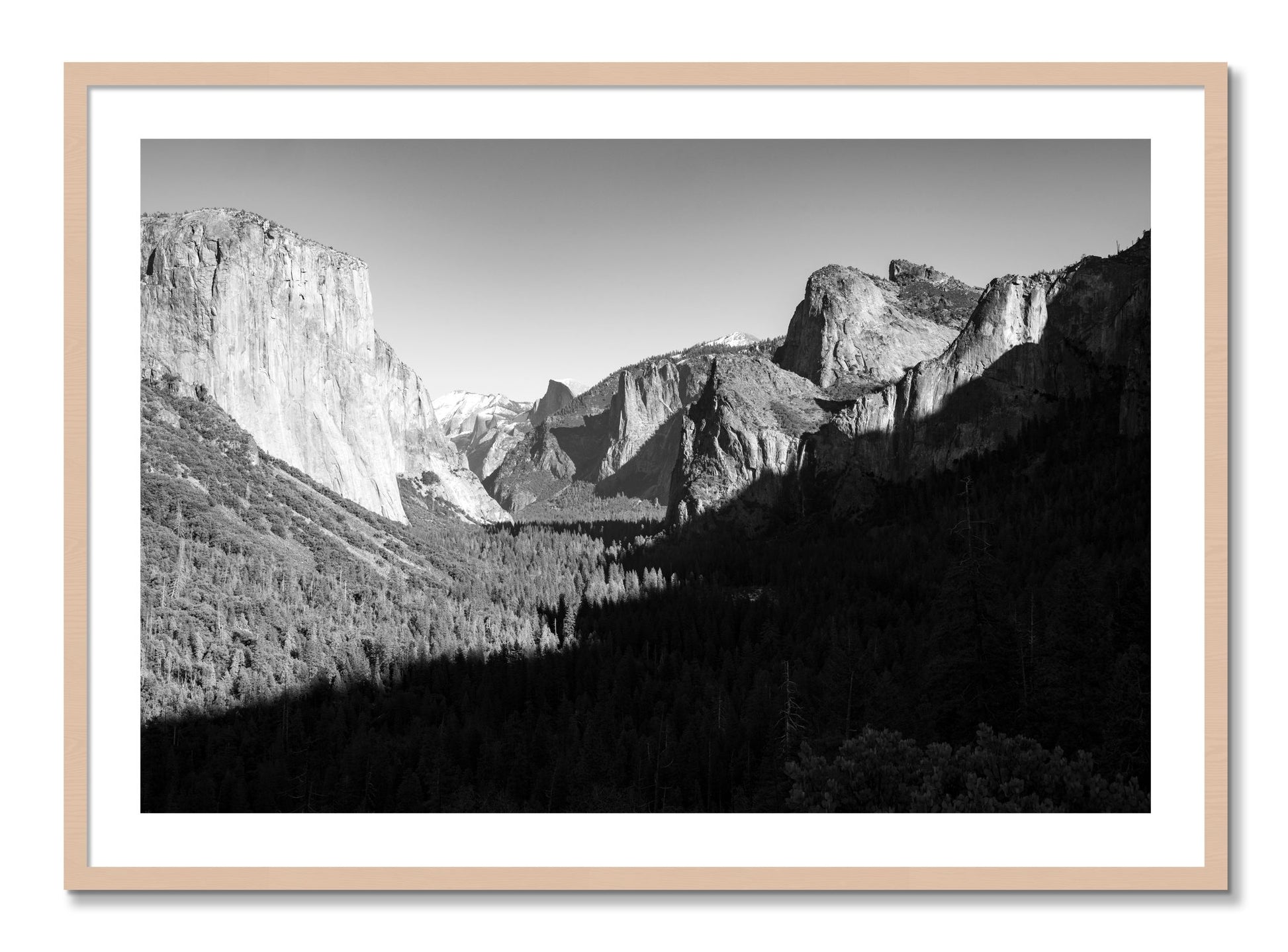 Framed photograph of Yosemite by Dylan Ozanich, Maple frame, Borders