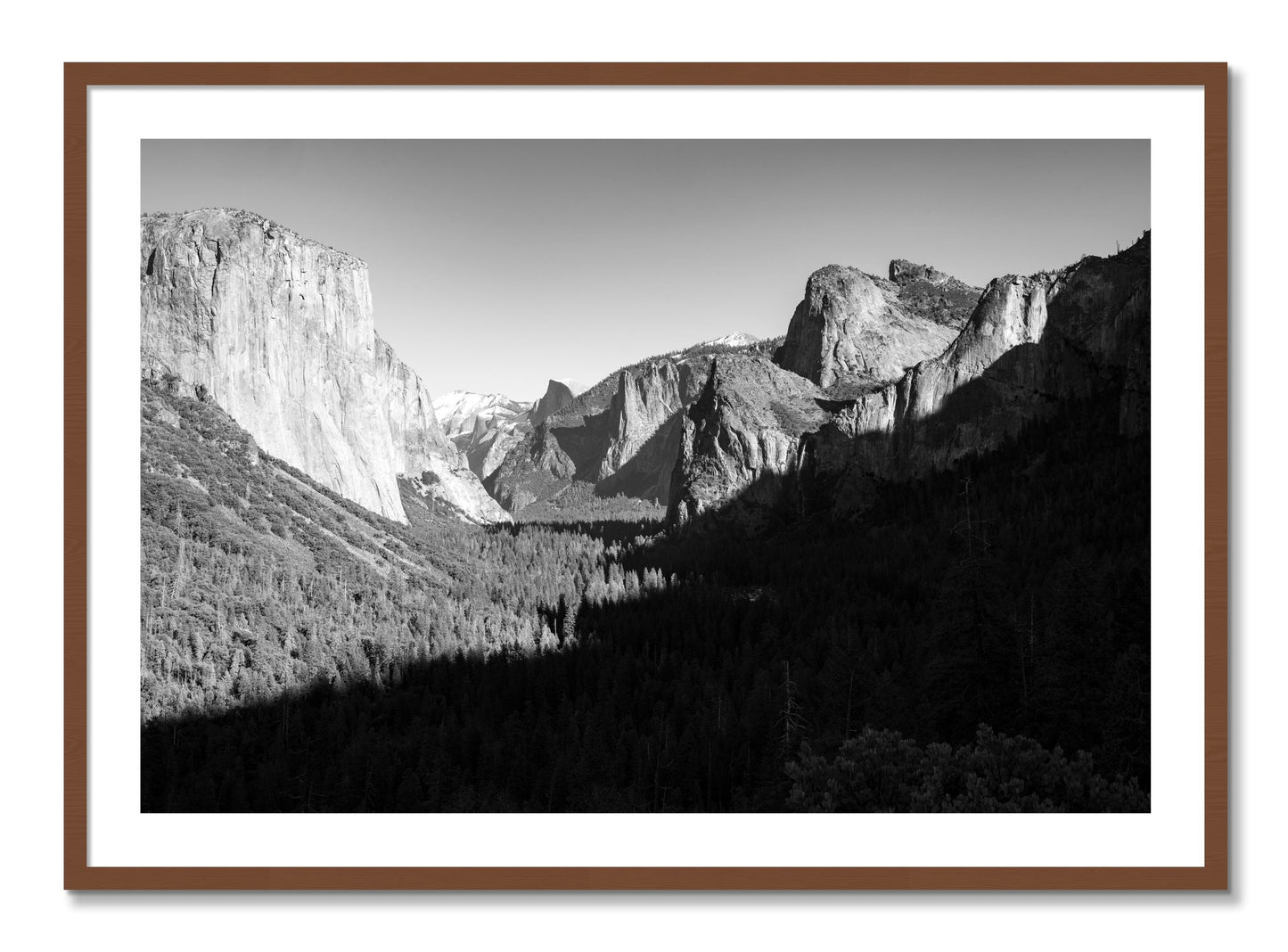 Framed photograph of Yosemite by Dylan Ozanich, Walnut frame, Borders
