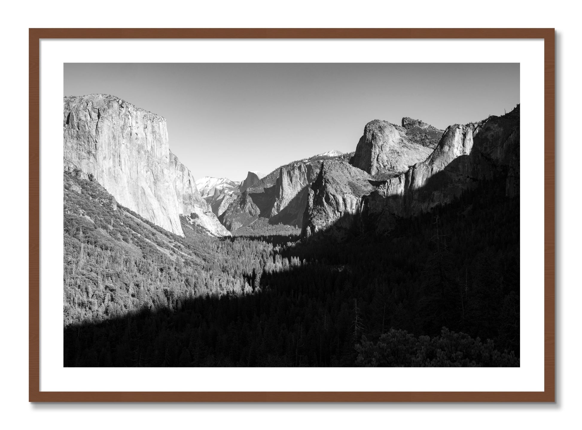 Framed photograph of Yosemite by Dylan Ozanich, Walnut frame, Borders