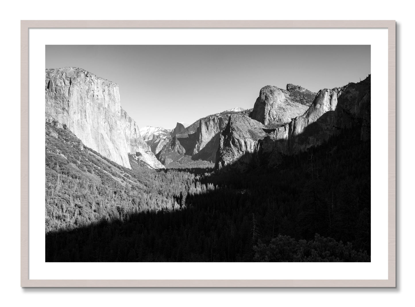 Framed photograph of Yosemite by Dylan Ozanich, White Maple frame, Borders
