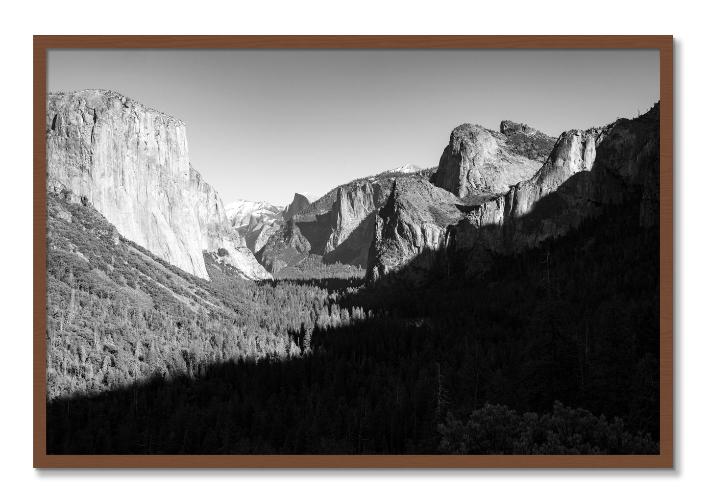Framed photograph of Yosemite by Dylan Ozanich, Walnut frame, Full Bleed