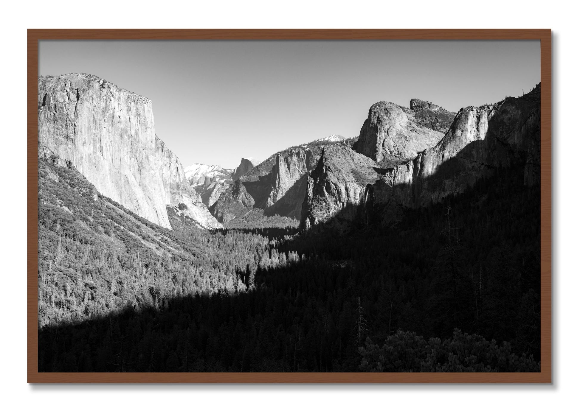 Framed photograph of Yosemite by Dylan Ozanich, Walnut frame, Full Bleed