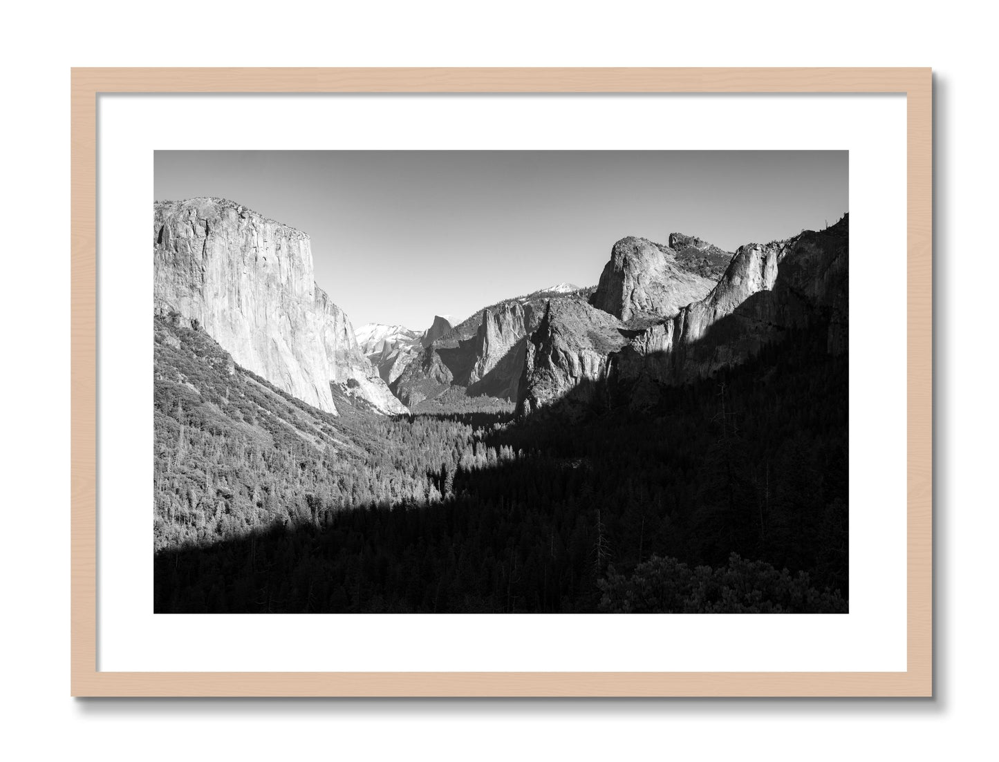 Framed photograph of Yosemite by Dylan Ozanich, Maple frame, Borders