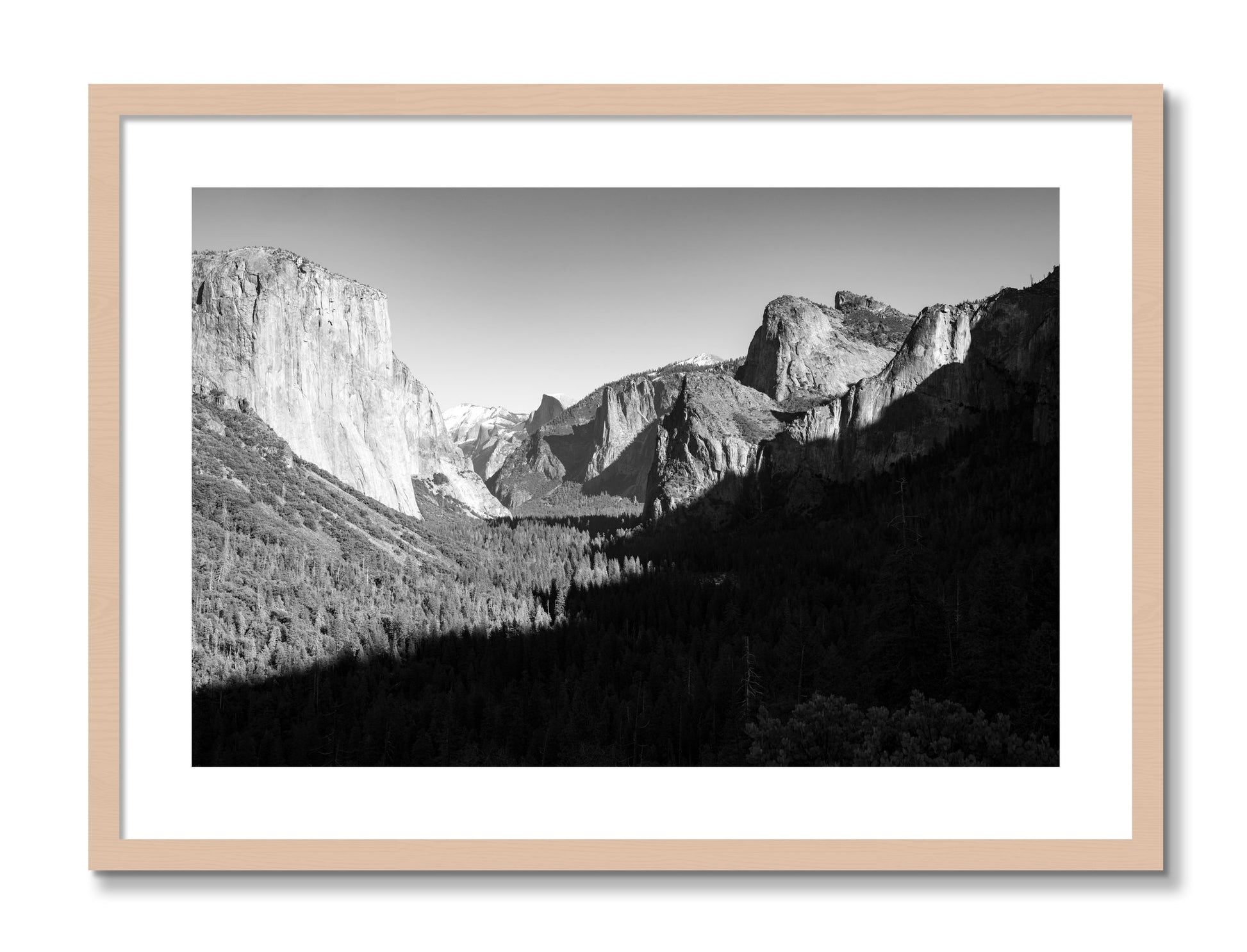 Framed photograph of Yosemite by Dylan Ozanich, Maple frame, Borders