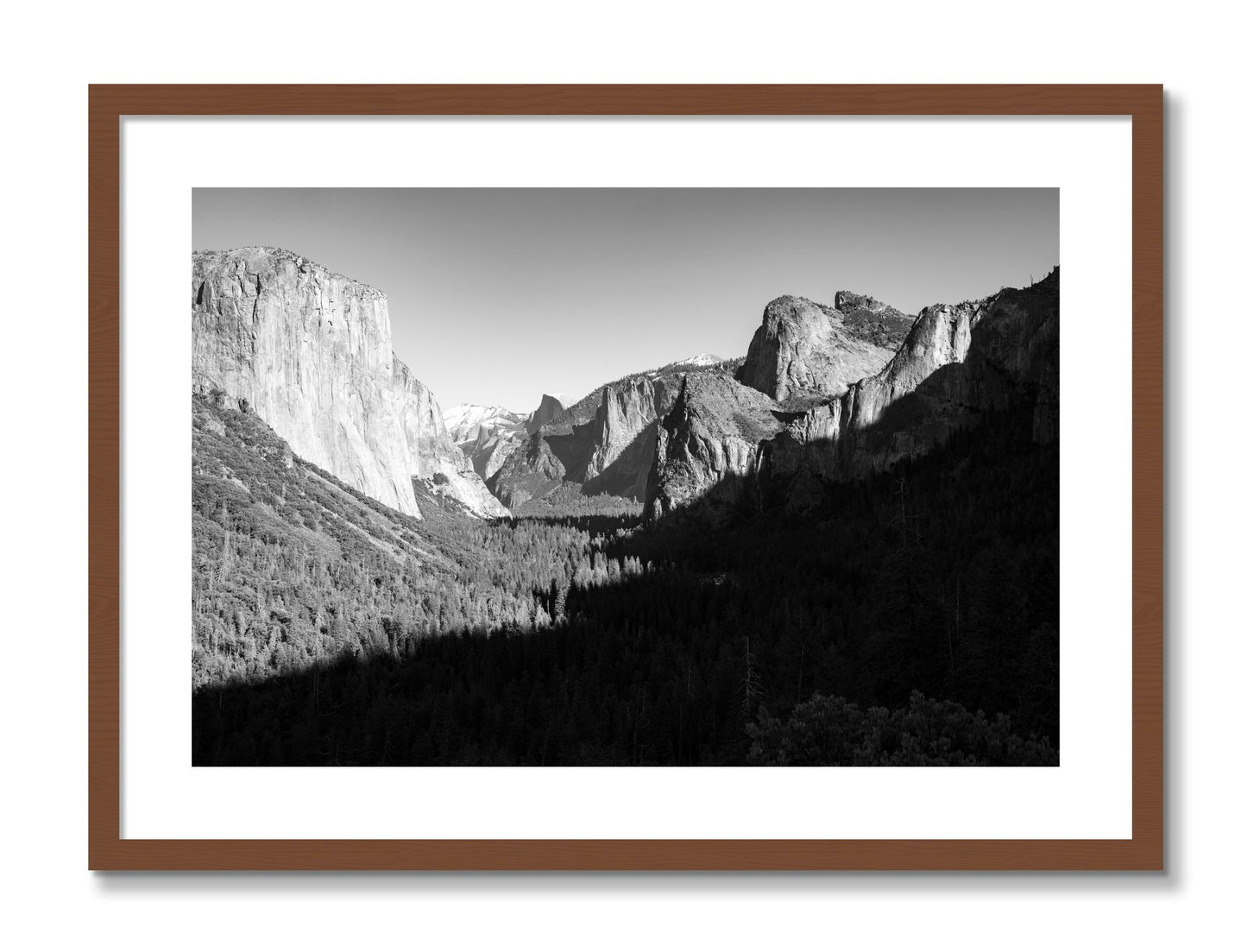 Framed photograph of Yosemite by Dylan Ozanich, Walnut frame, Borders