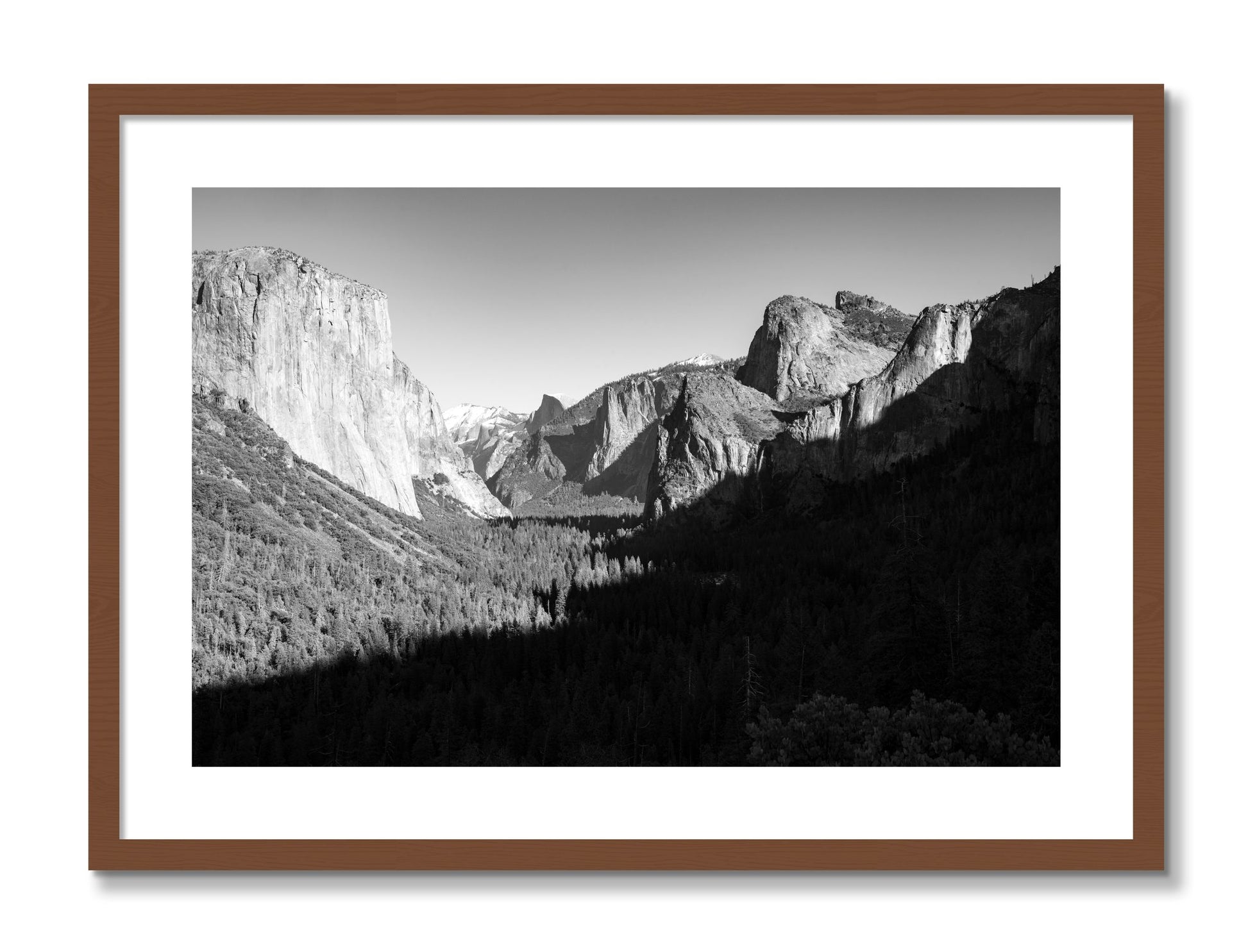Framed photograph of Yosemite by Dylan Ozanich, Walnut frame, Borders