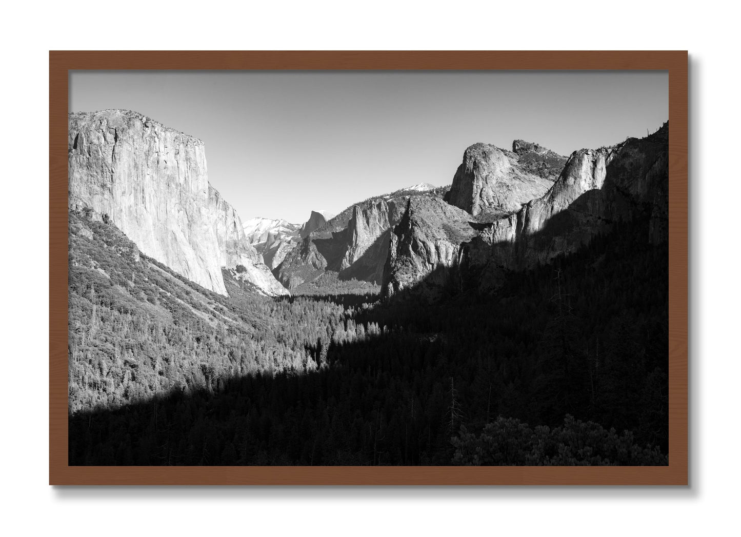 Framed photograph of Yosemite by Dylan Ozanich, Walnut frame, Full Bleed