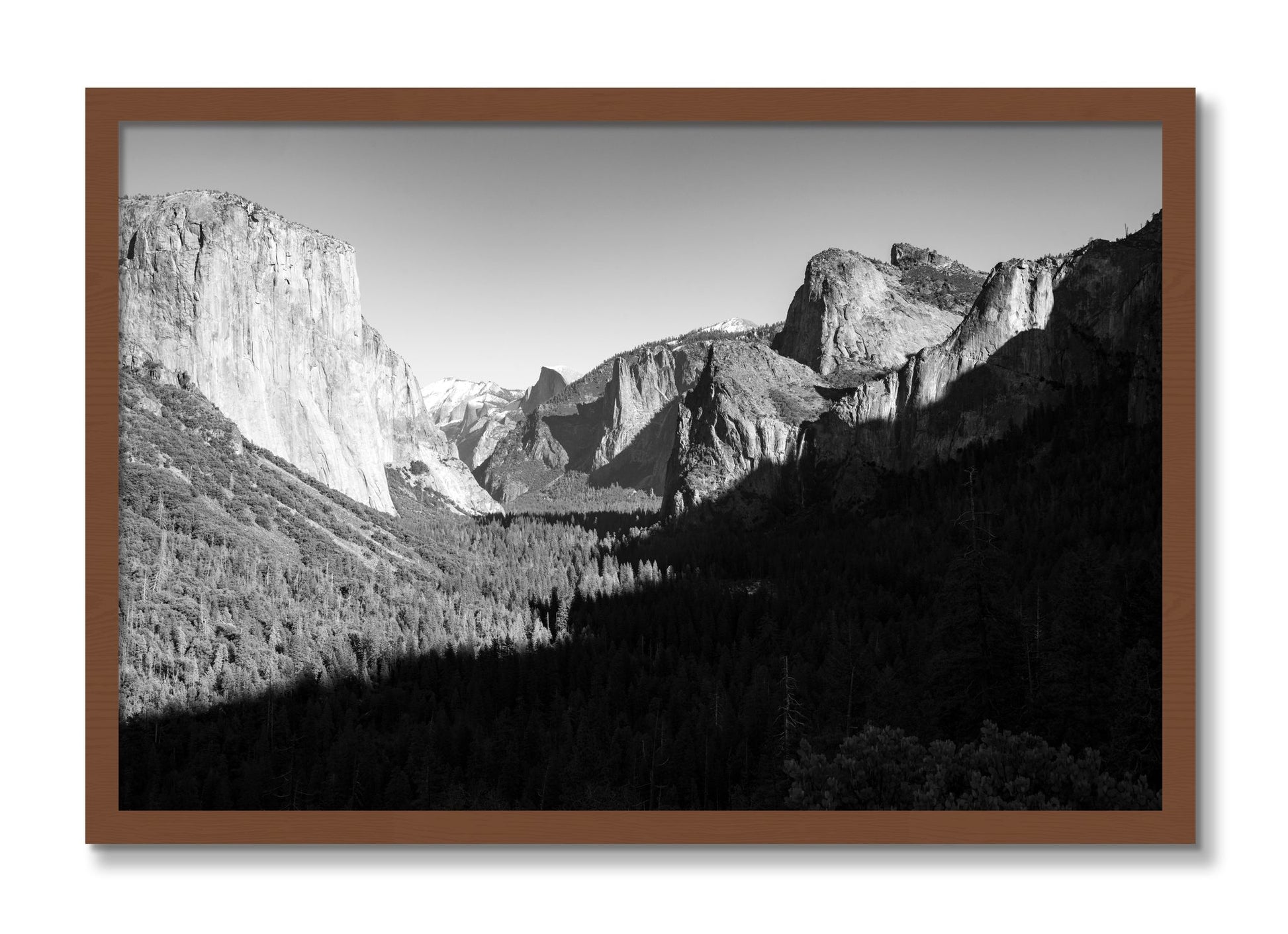 Framed photograph of Yosemite by Dylan Ozanich, Walnut frame, Full Bleed