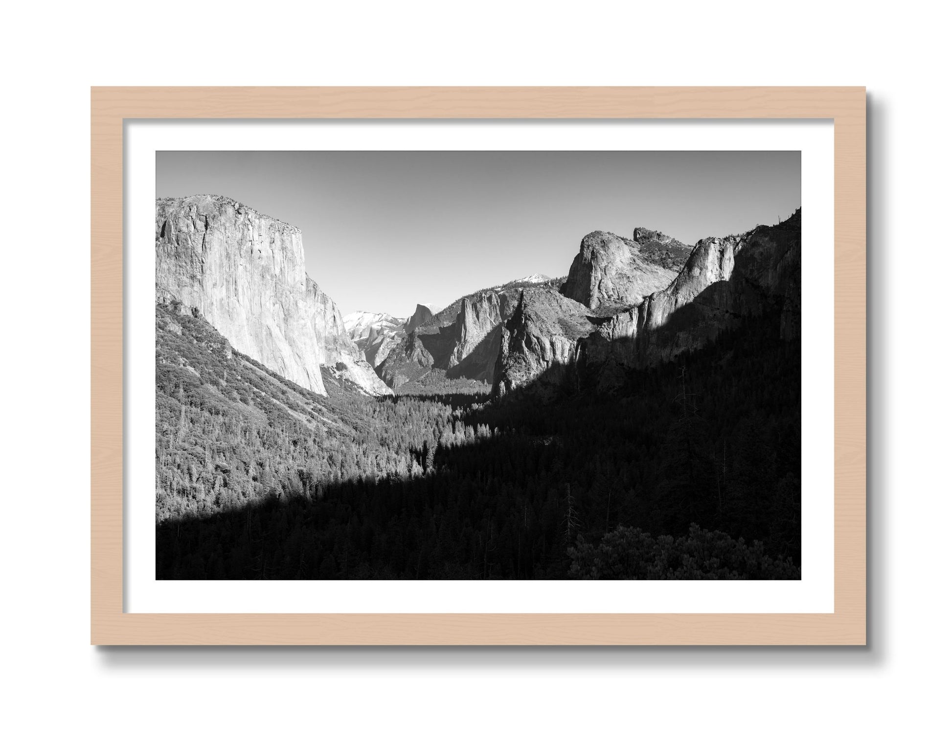 Framed photograph of Yosemite by Dylan Ozanich, Maple frame, Borders